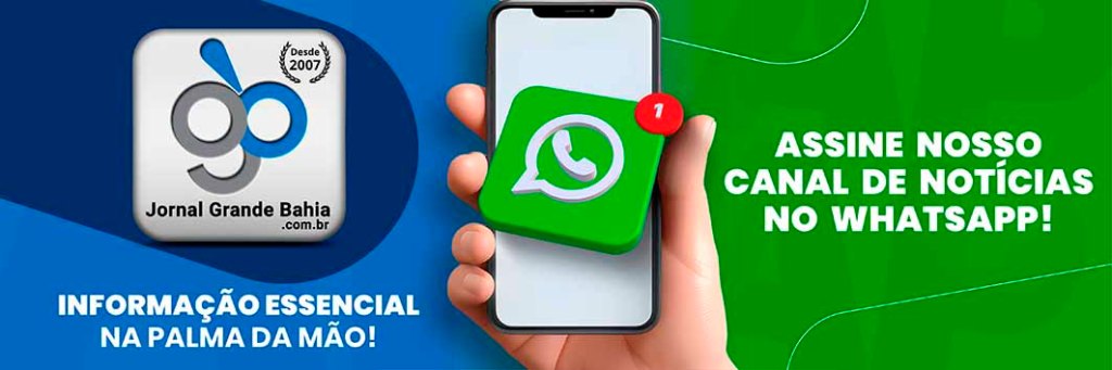 Banner da campanha em outdoor do Jornal Grande Bahia com o tema Canal de Notícias no WhatsApp.