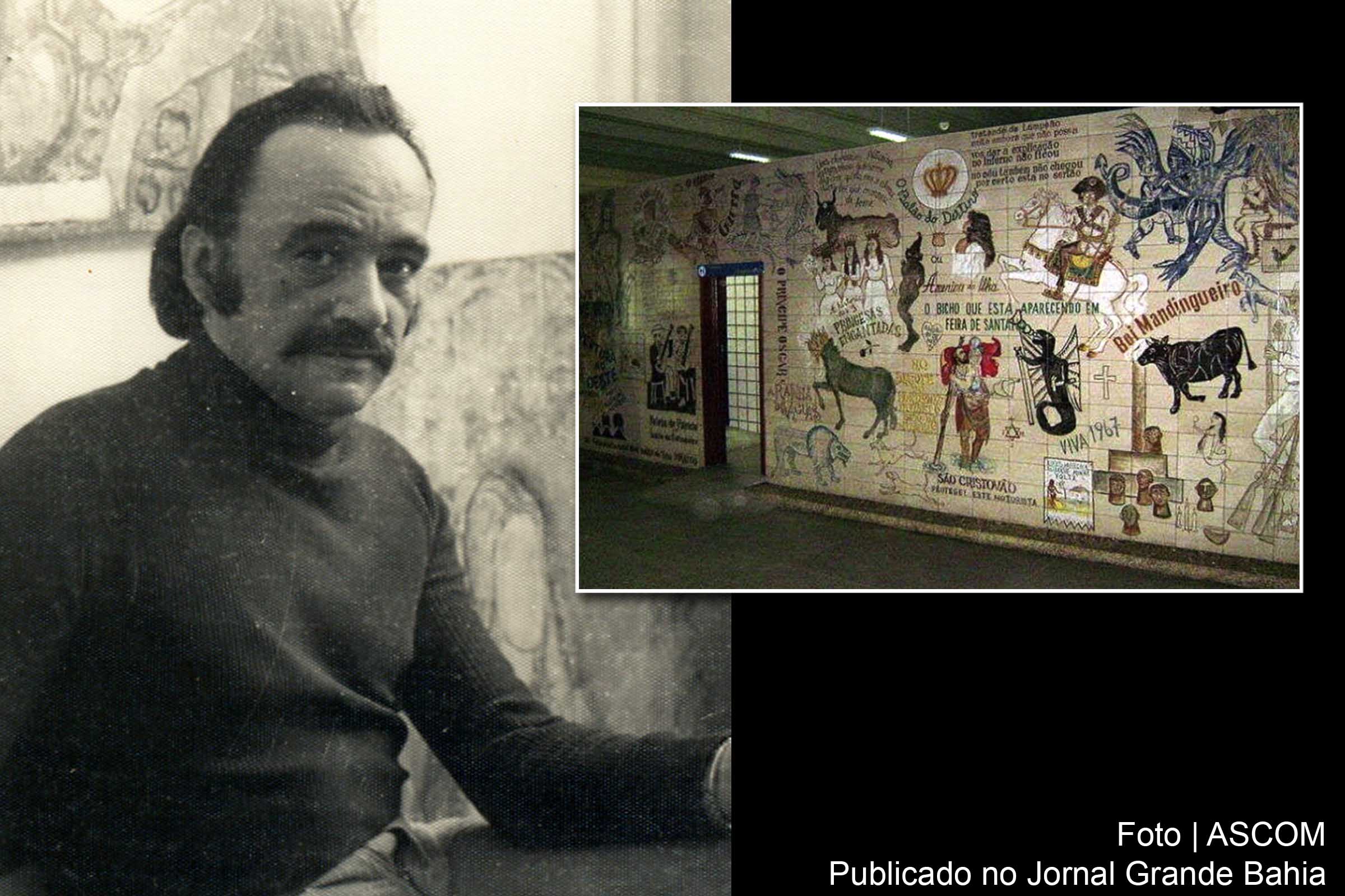 O painel de azulejos do artista Lenio Braga (1931-1973), instalado no terminal rodoviário de Feira de Santana.