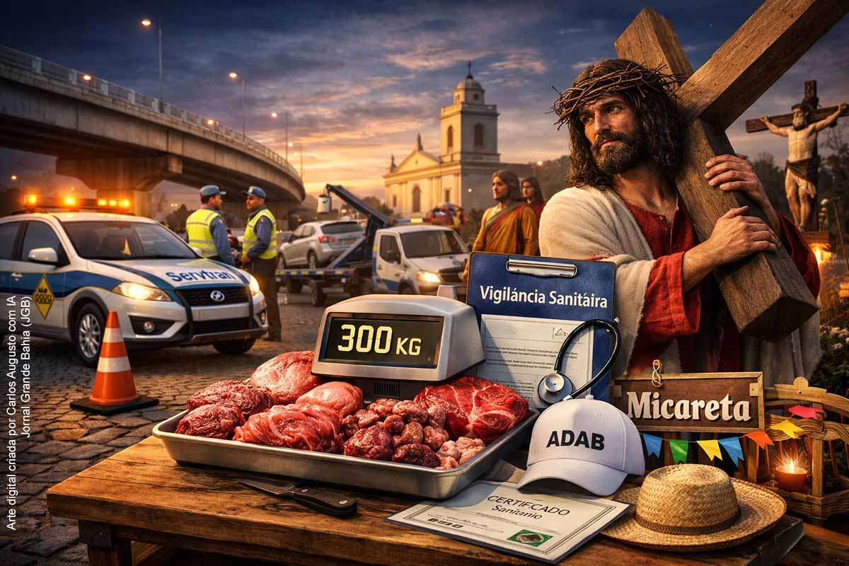Durante a Semana Santa em Feira de Santana, serviços públicos operaram em regime de plantão para garantir mobilidade e segurança, enquanto uma operação sanitária apreendeu 300 kg de carne imprópria no Centro de Abastecimento. Paralelamente, o distrito de Humildes sediou a tradicional encenação da Paixão de Cristo, envolvendo 120 atores. As ações refletem a integração entre gestão urbana, fiscalização e promoção cultural no município.