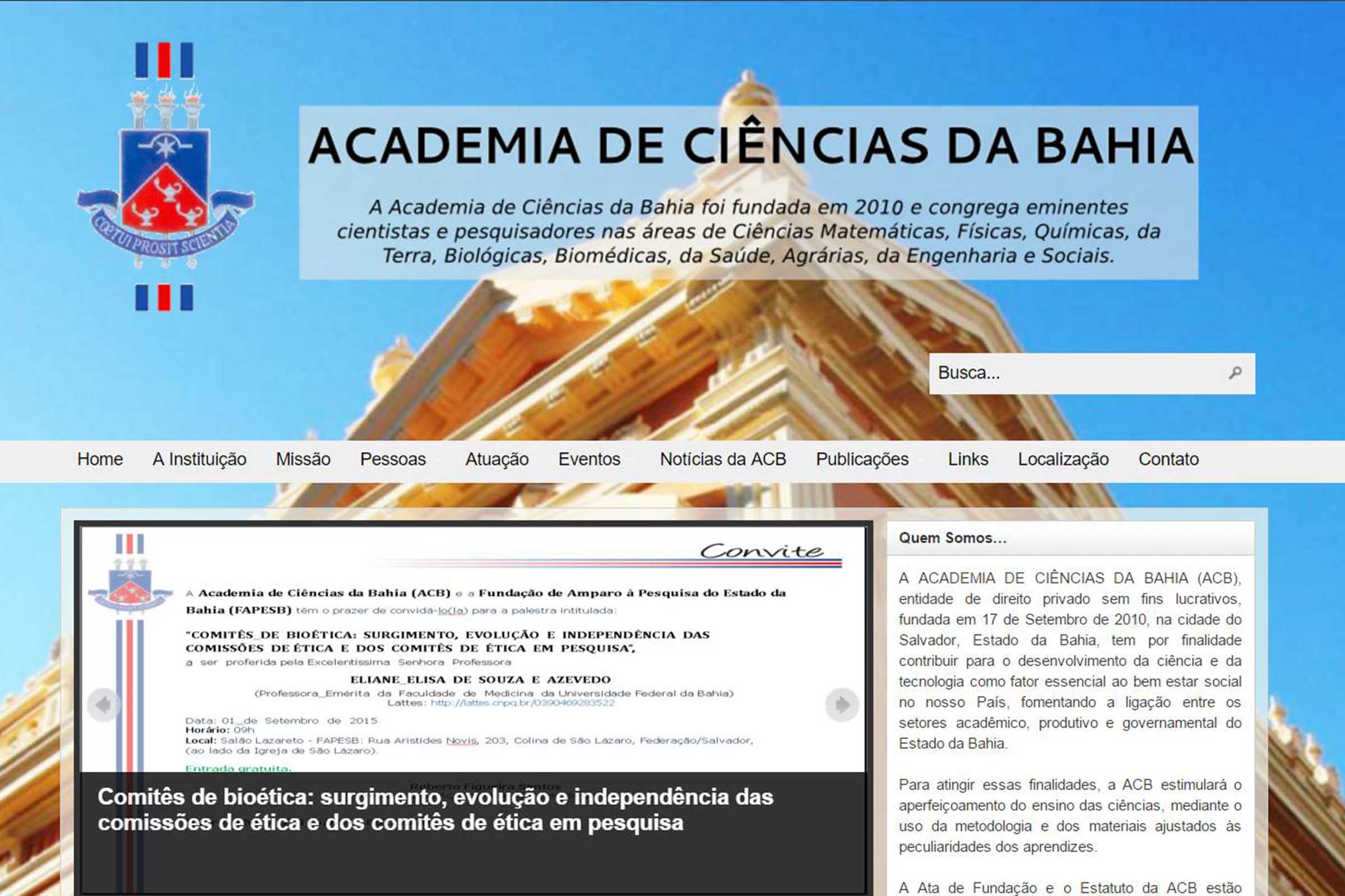 Reprodução de página na internet da Academia de Ciências da Bahia.
