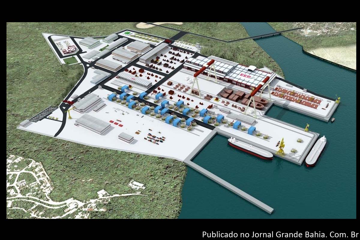 Perspectiva ilustrada do Estaleiro Enseada do Paraguaçu.