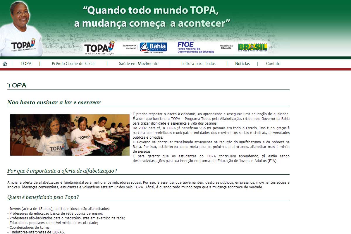 Secretaria da Educação do Estado da Bahia convoca prefeituras e entidades para adesão ao TOPA.