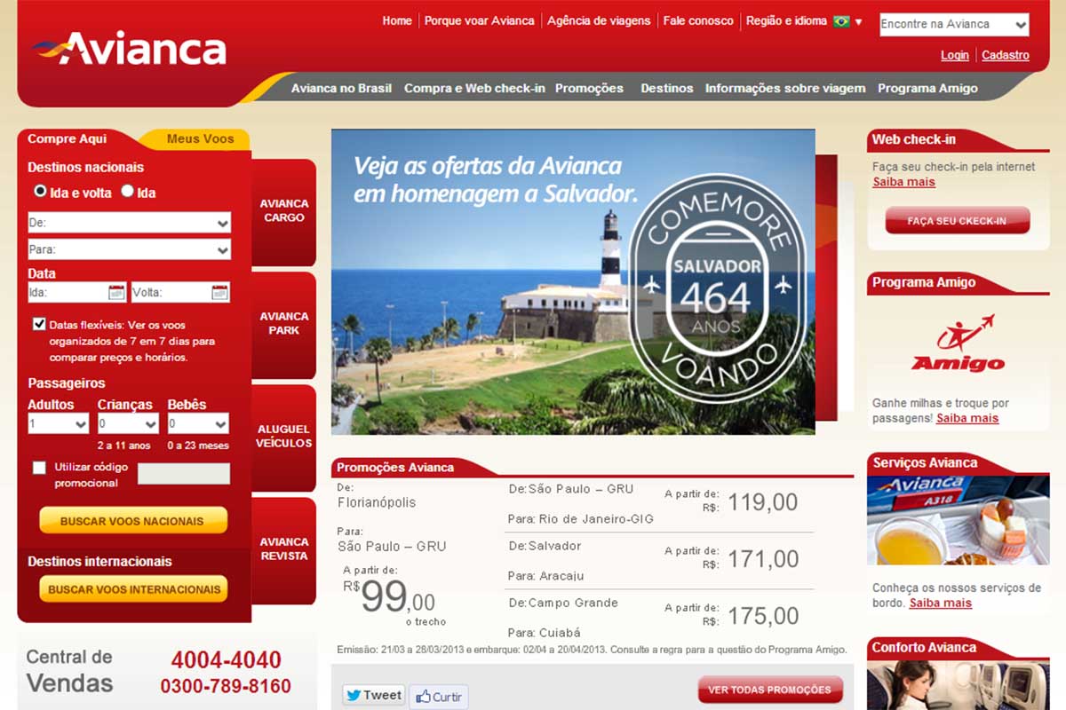 Campanha “Comemore Voando Avianca” oferece tarifas a partir de R$ 115,00 para diversos trechos.