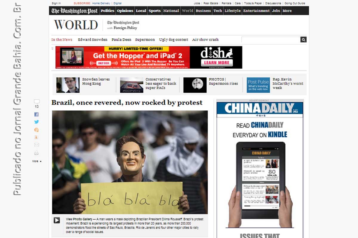 Washington Post publica sobre protestos no Brasil.