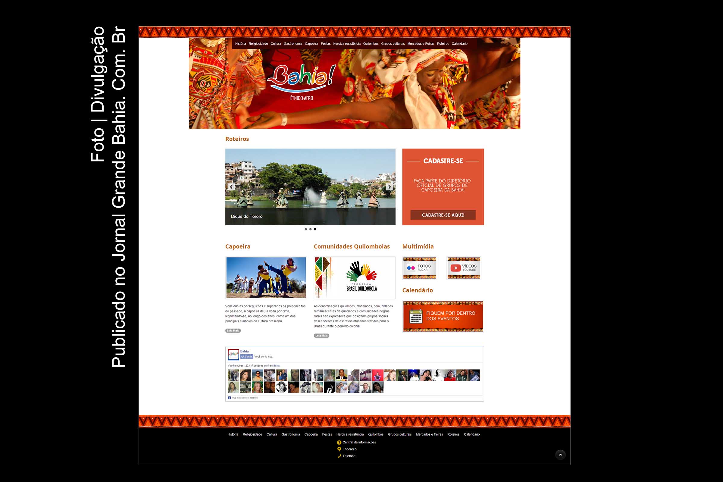 Site apresenta opções de Turismo Étnico-afro da Bahia.