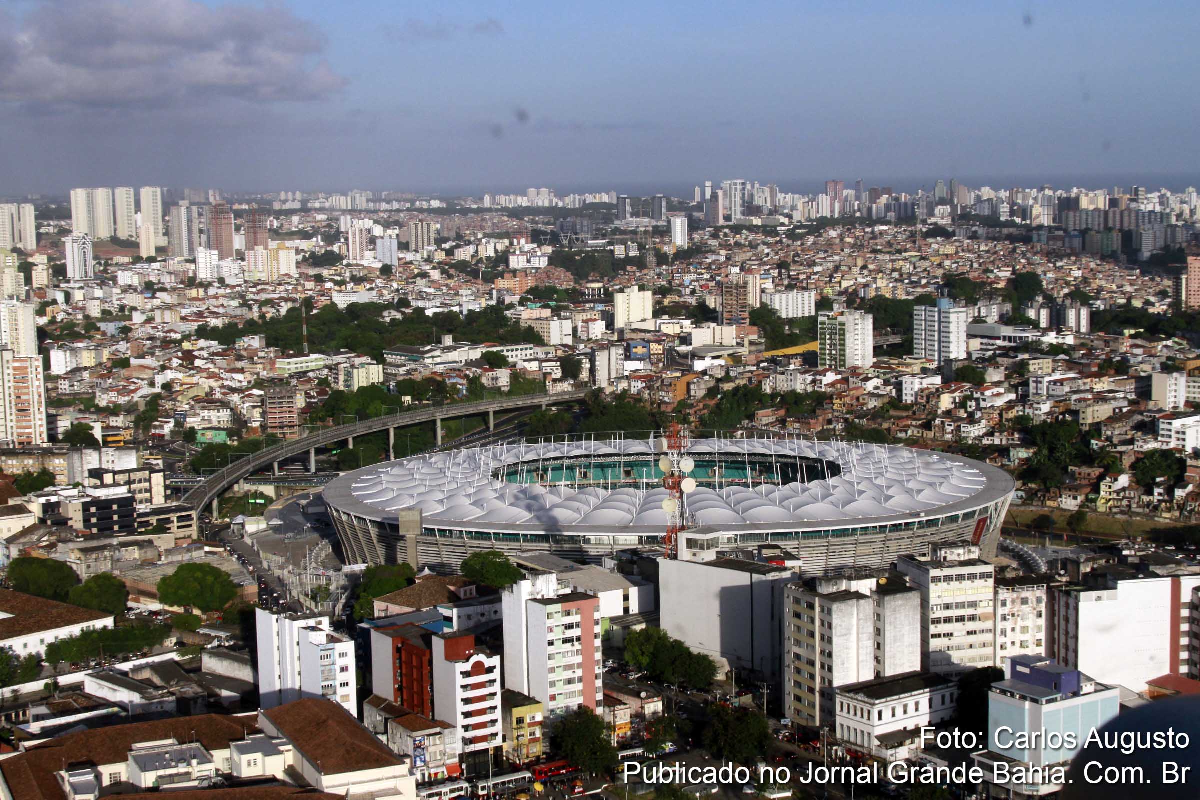 Vista aérea da Arena da Fonte Nova em Salvador. (Foto: Carlos Augusto | Jornal Grande Bahia)