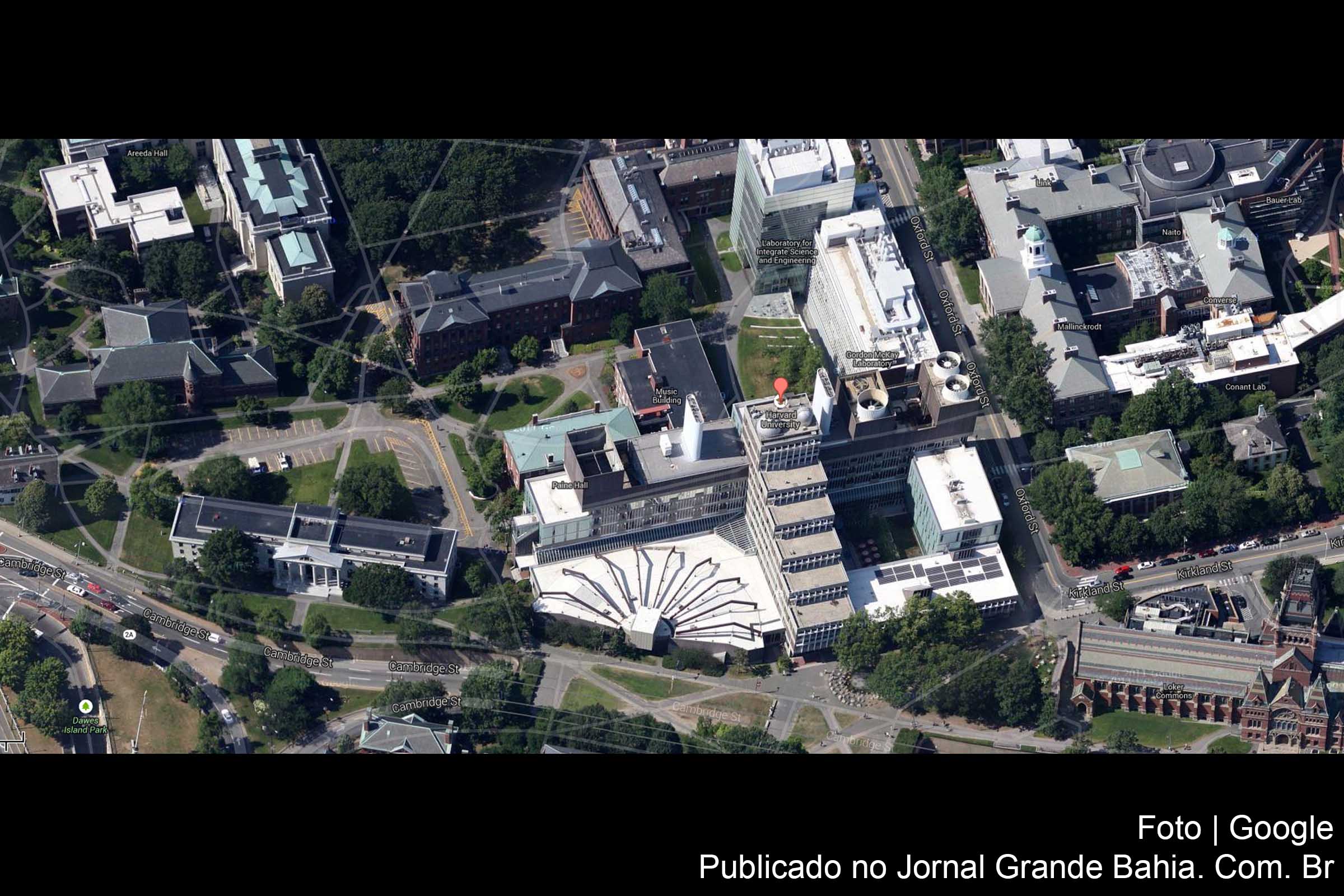 Vista aérea da Universidade de Harvard.