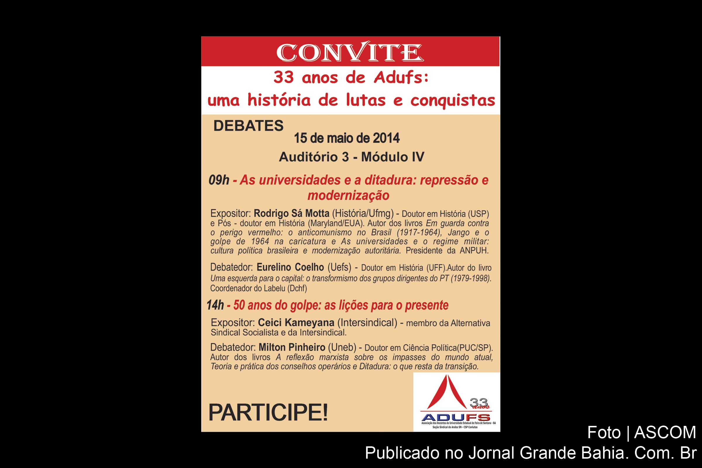 Convite do evento em comemoração aos 33 anos da ADUFS.