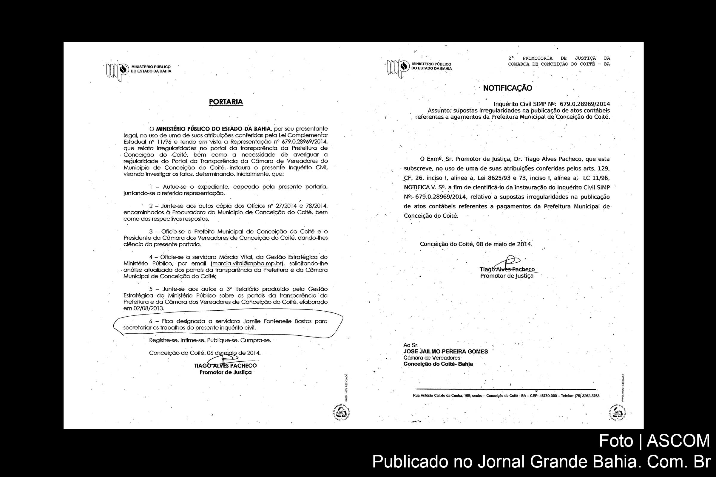 Ministério Público instaura Inquérito Civil contra o Município de Conceição do Coité.