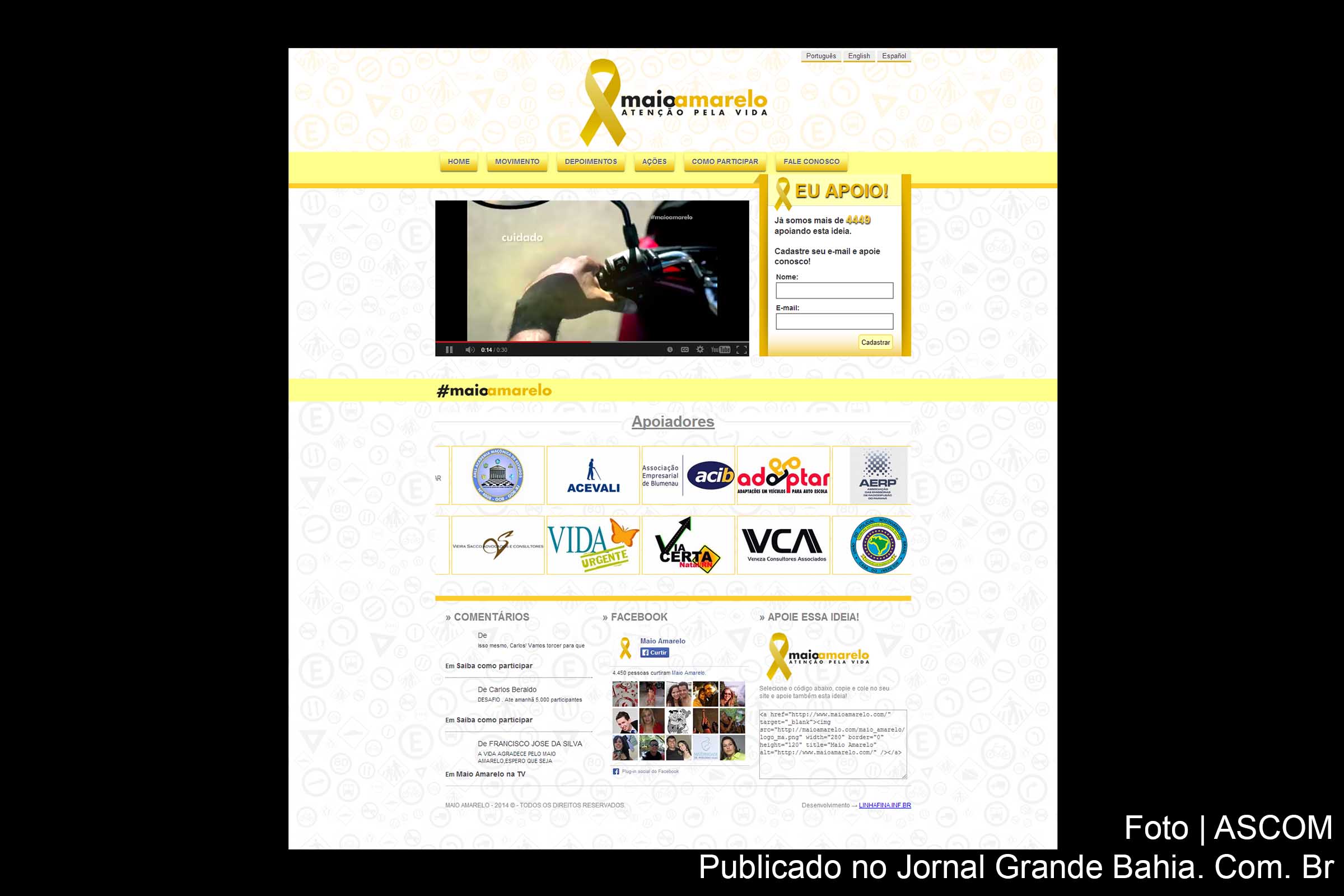 Página na Internet do Maio Amarelo.