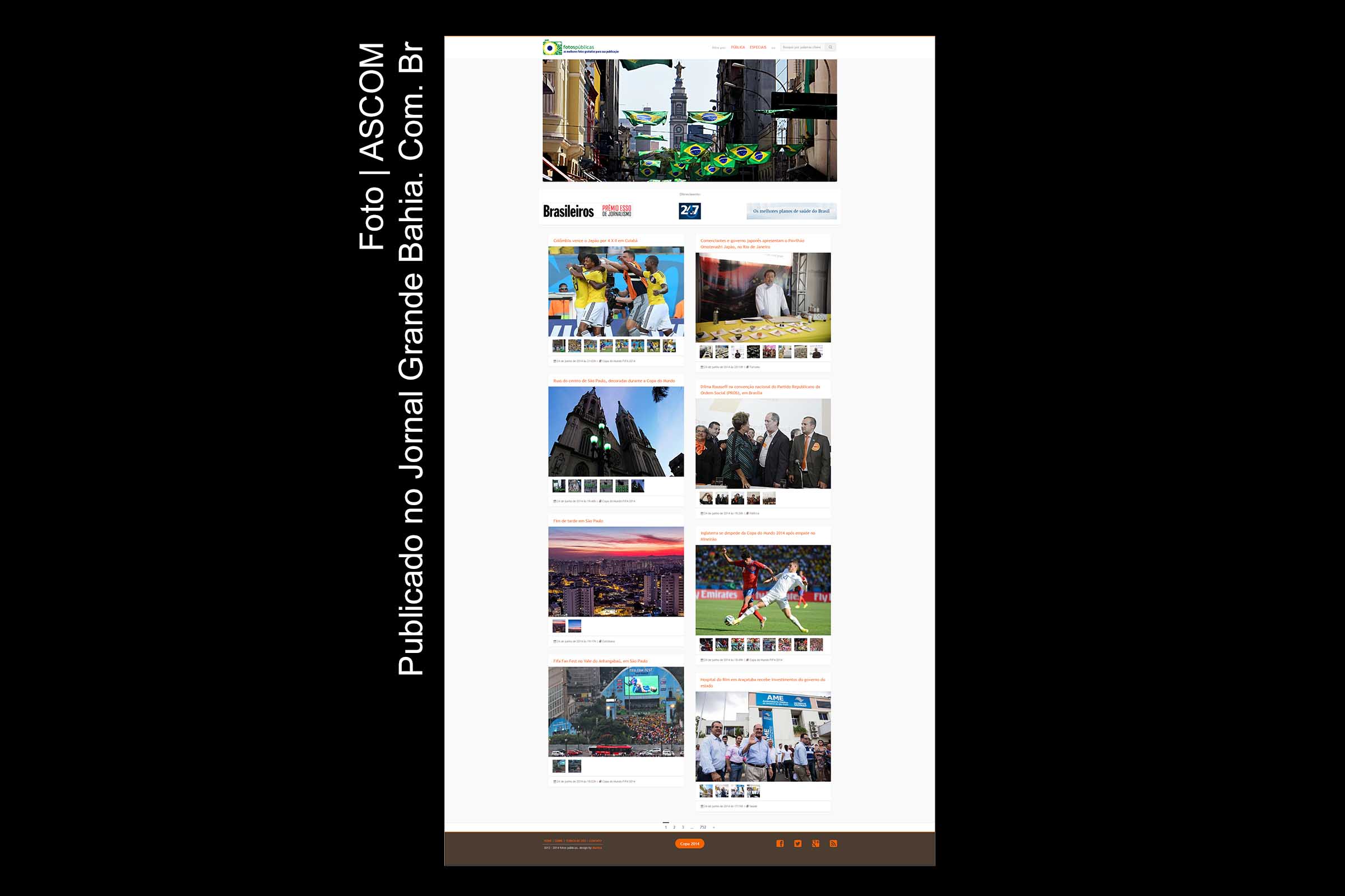 Site do Fotos Públicas. O site, iniciativa de jornalistas e fotógrafos profissionais, compila imagens para usos editoriais.
