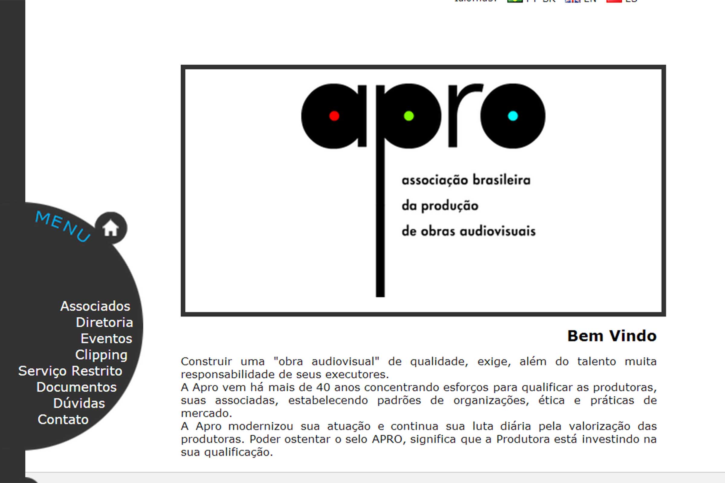 Página do site da Associação Brasileira da Produção de Obras Audiovisuais (APRO).