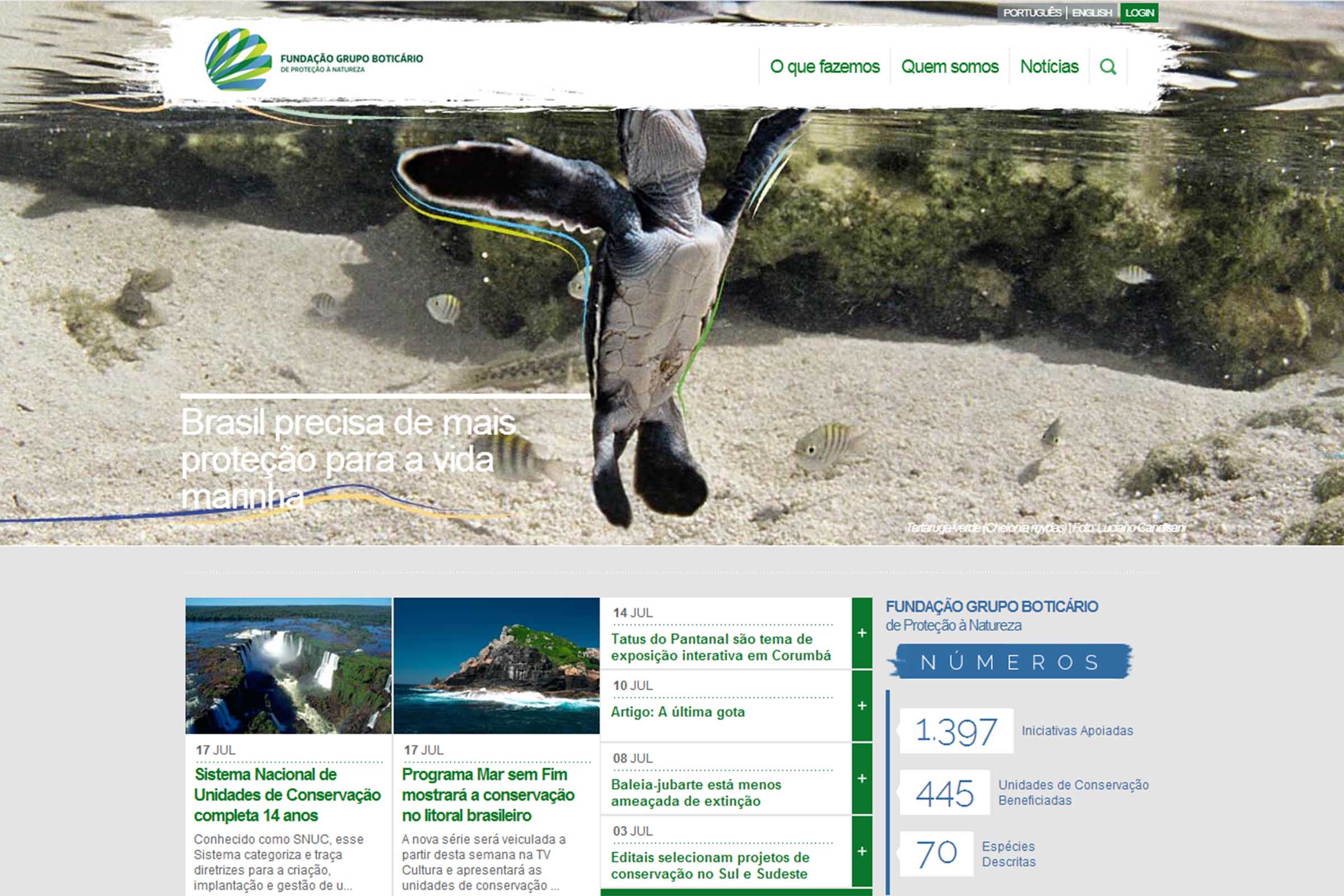 Página do site da Fundação Grupo Boticário de Proteção à Natureza.