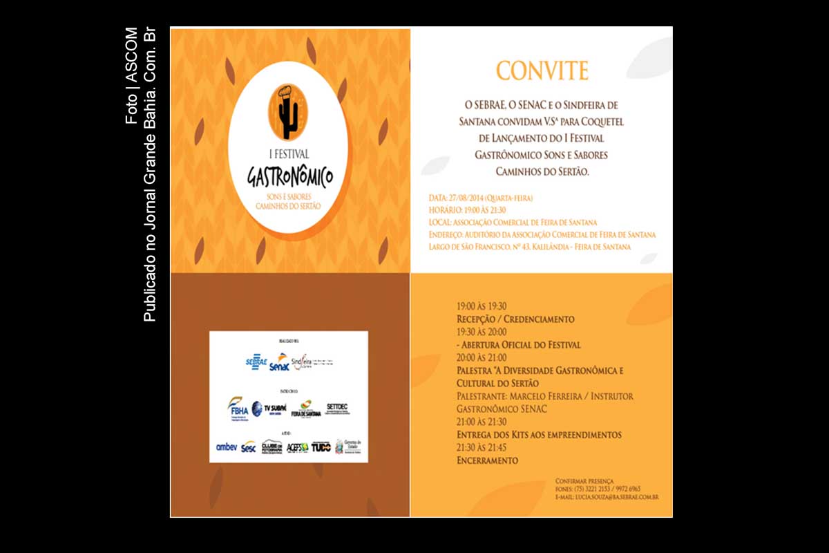 Convite do 1º Festival Gastronômico de Feira de Santana.