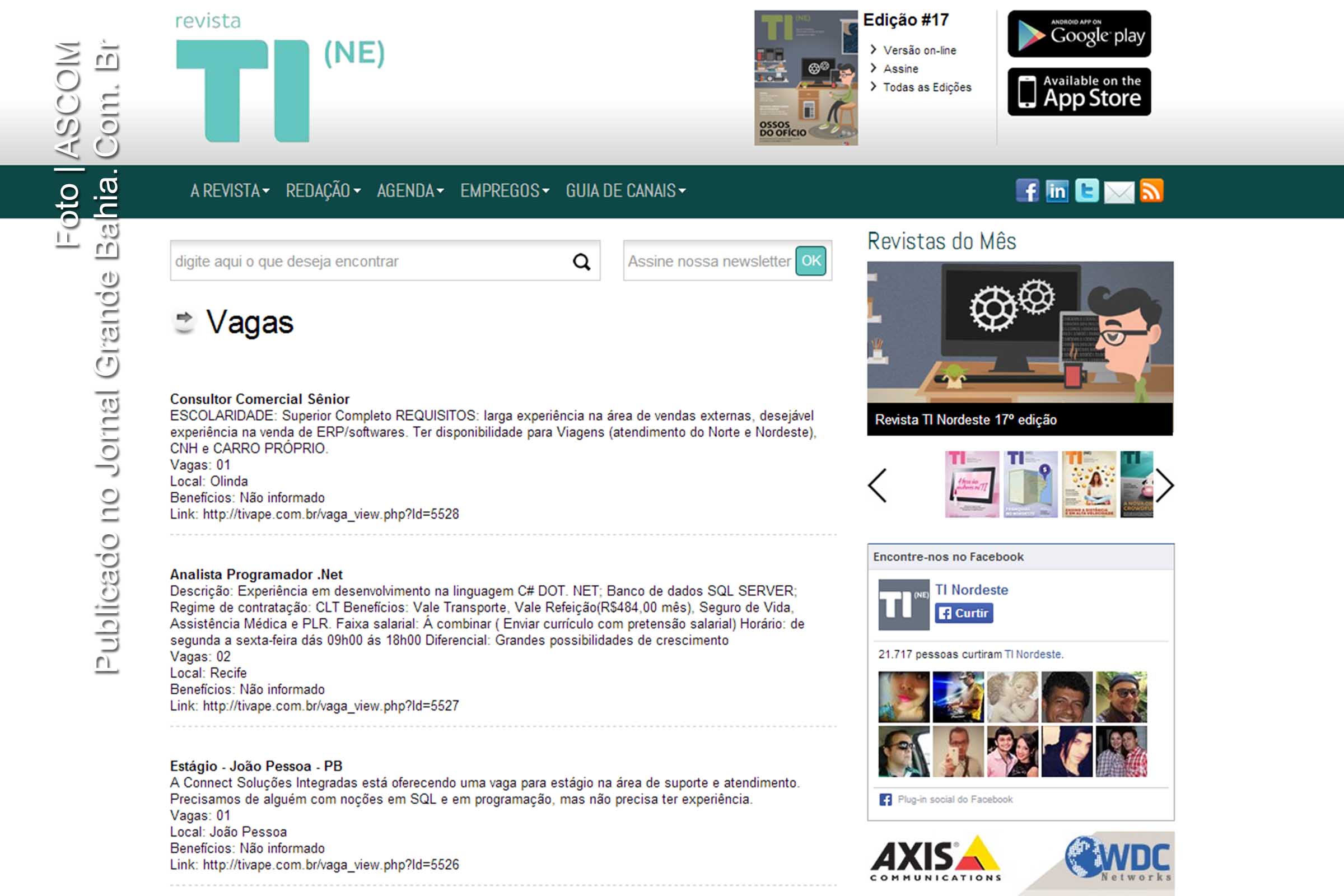 Página da Revista TI Nordeste na Internet.