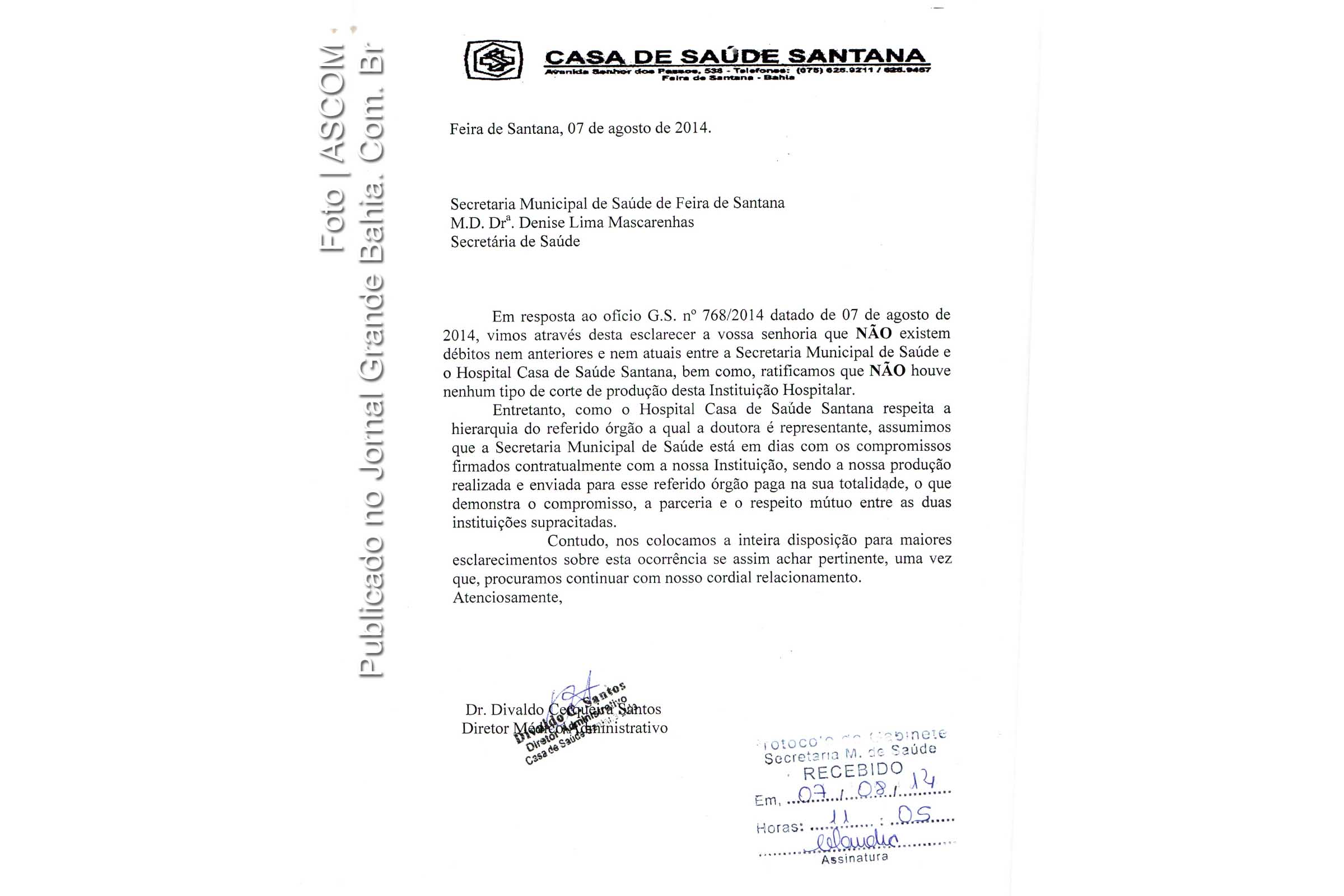 Resposta da Casa de Saúde Santana.