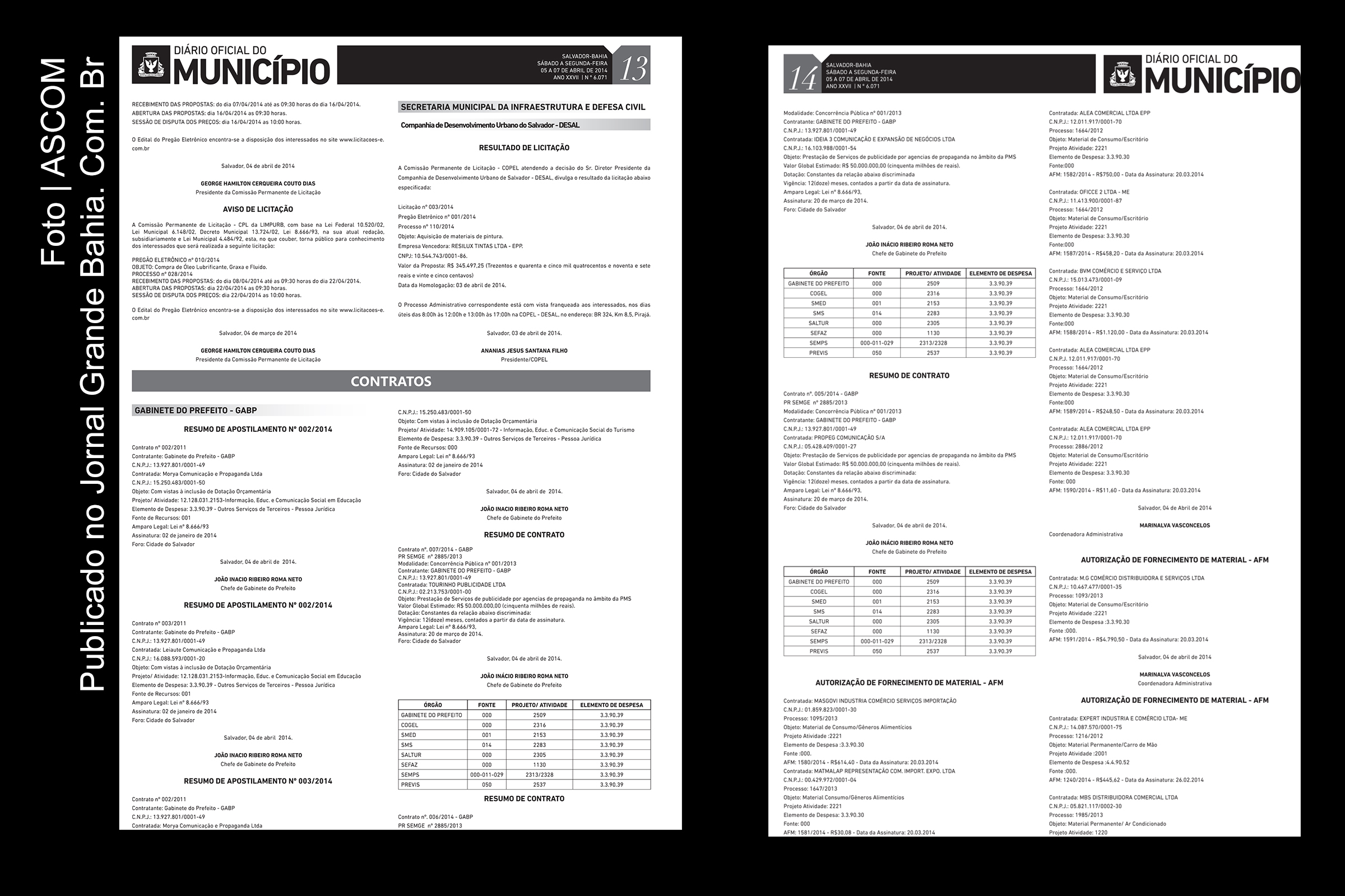 Contratos da Prefeitura de Salvador com agências de publicidade (2014).