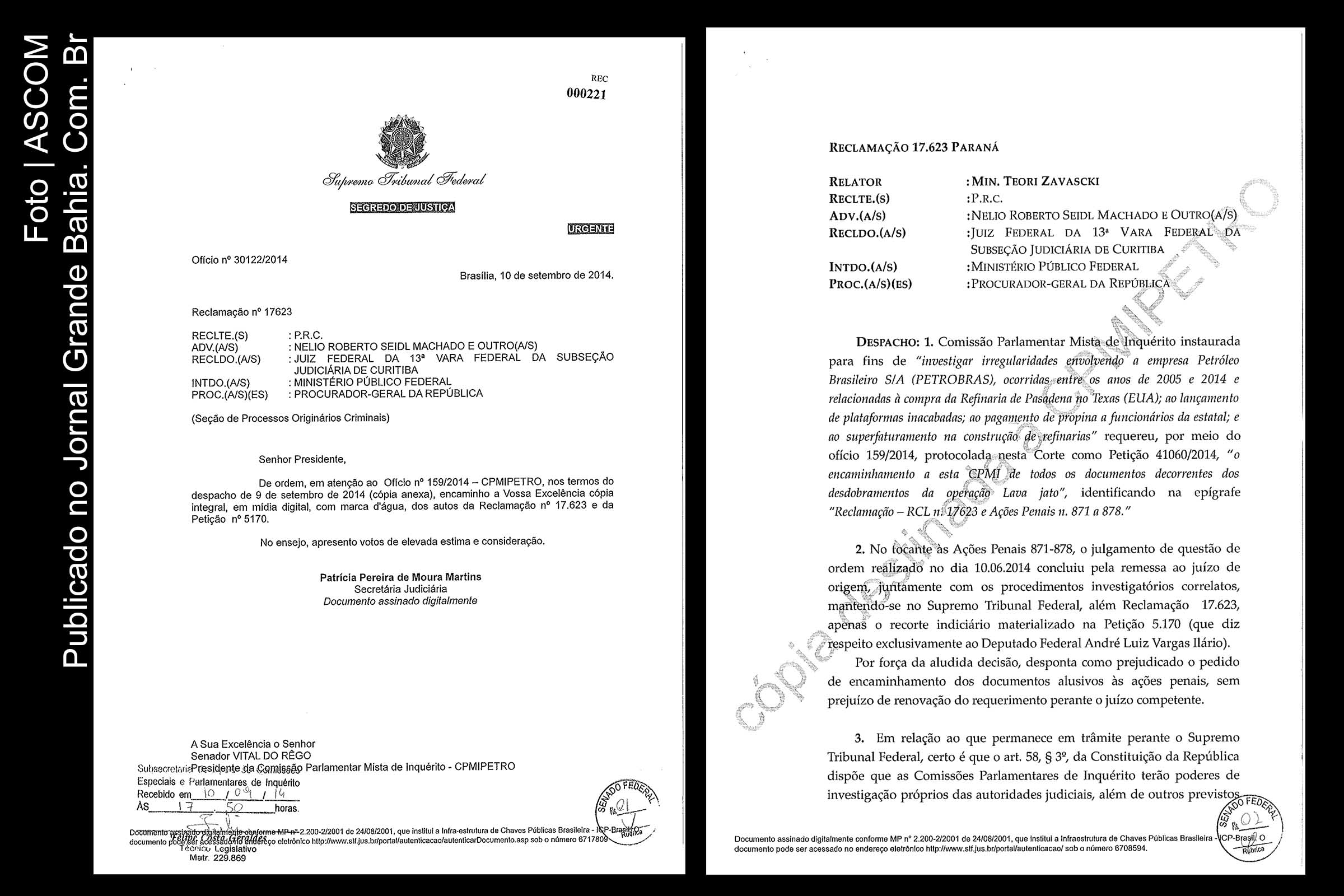 Documentos da operação Lava Jato liberados pelo ministro Teori Zavascki.