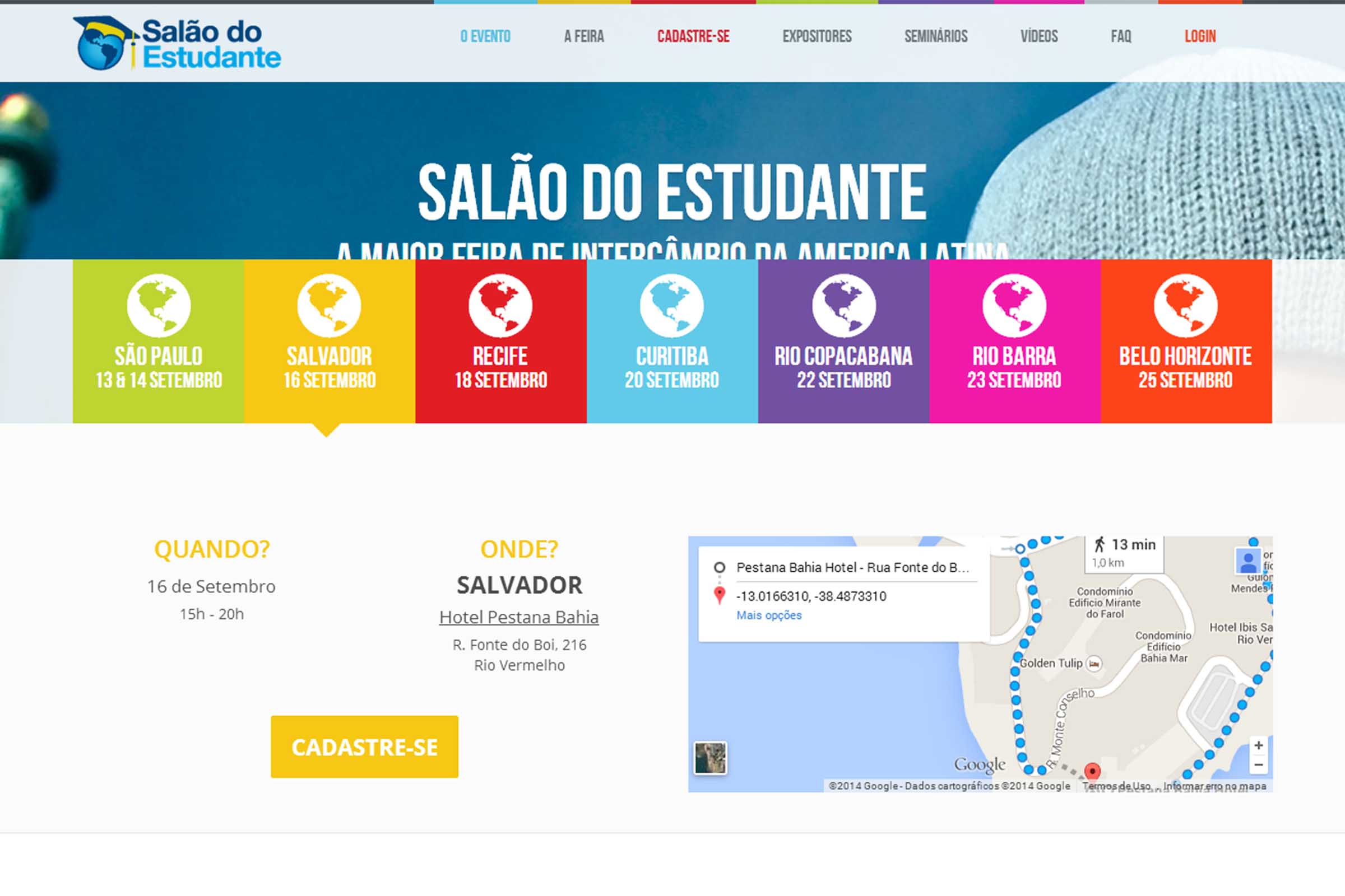 Reprodução da página na Internet do Salão do Estudante 2014.