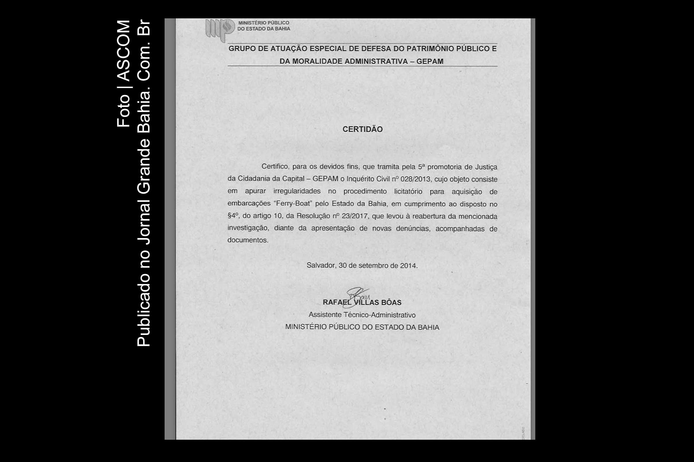 Afonso Florence apresenta certidão do MP.