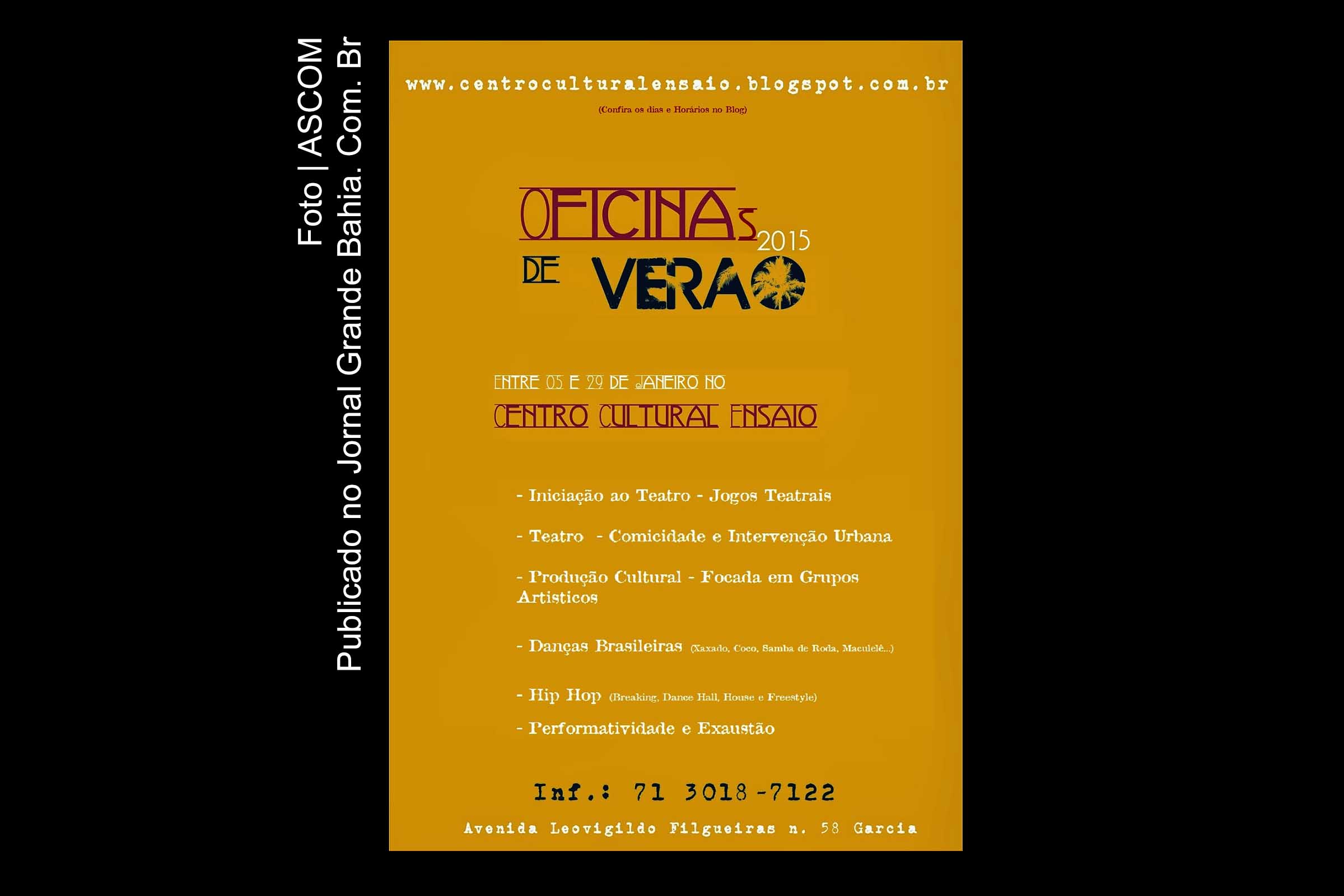 Oficina de Teatro de Verão é oferecida pelo Centro Cultural Ensaio.