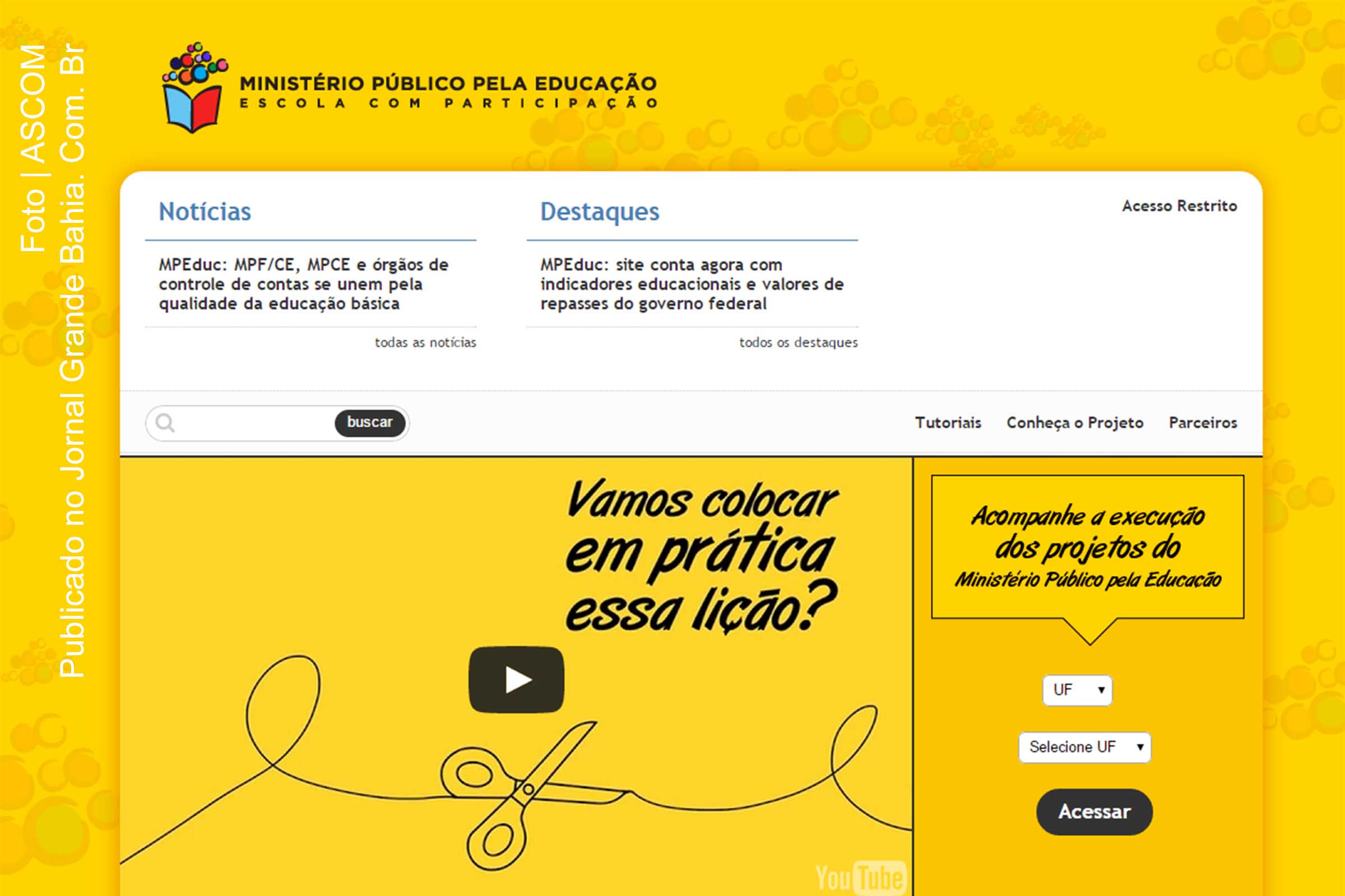 Reprodução de página na internet do Ministério Público pela Educação.