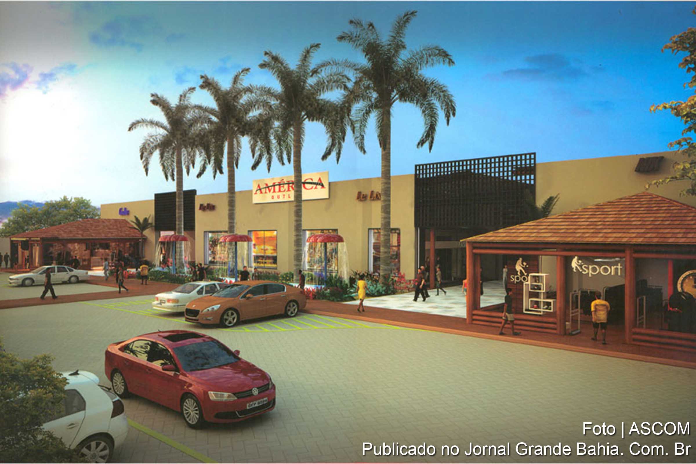 Perspectiva ilustrada do centro de compras America Outlet. Empreendimento será inaugurado em Feira de Santana.