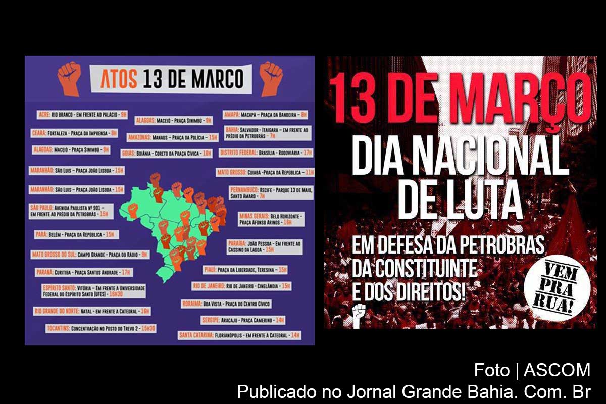 Cartazes convocam protestos para o dia 13 de março de 2015.