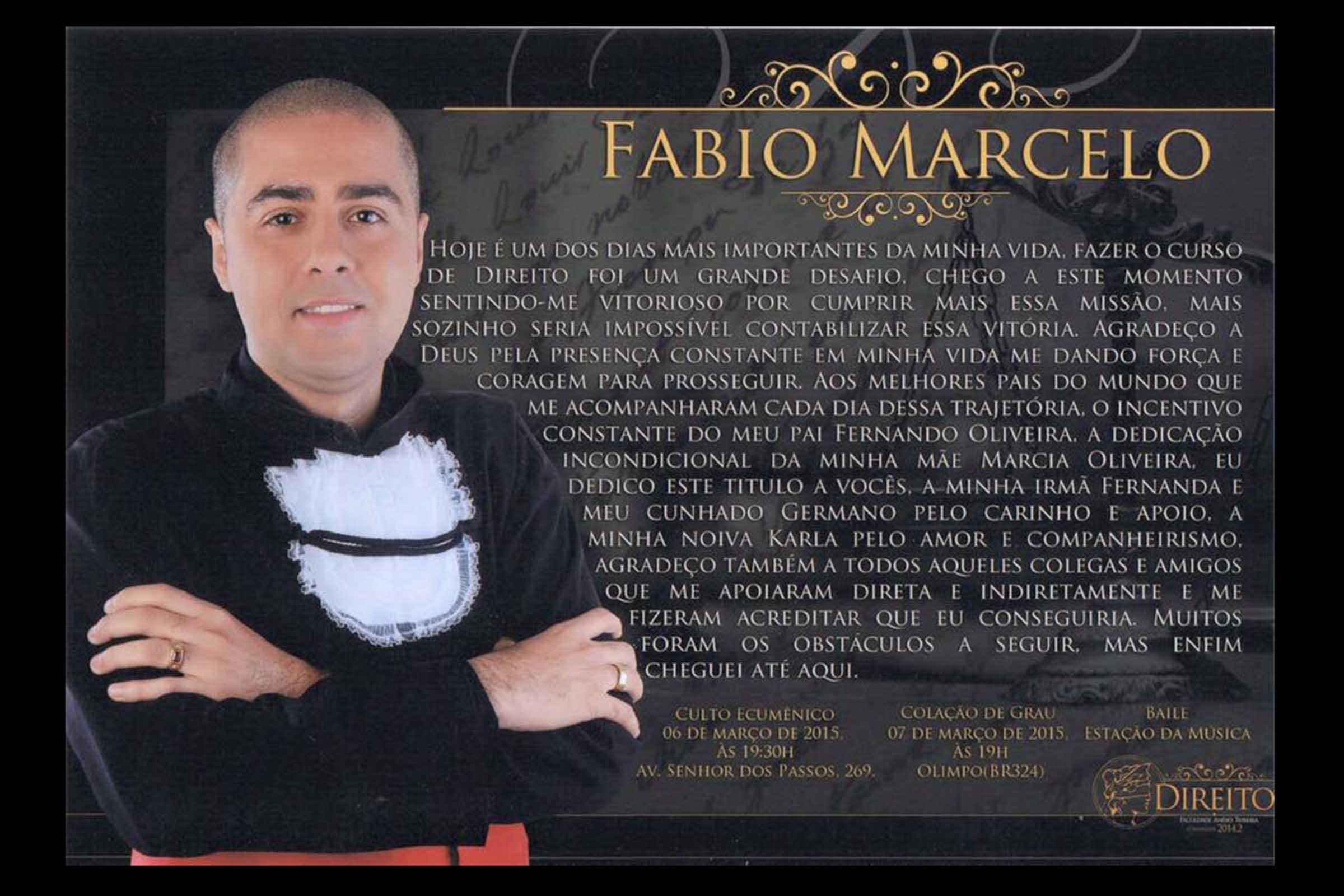 Convite de formatura de Fábio Marcelo Oliveira Dias.