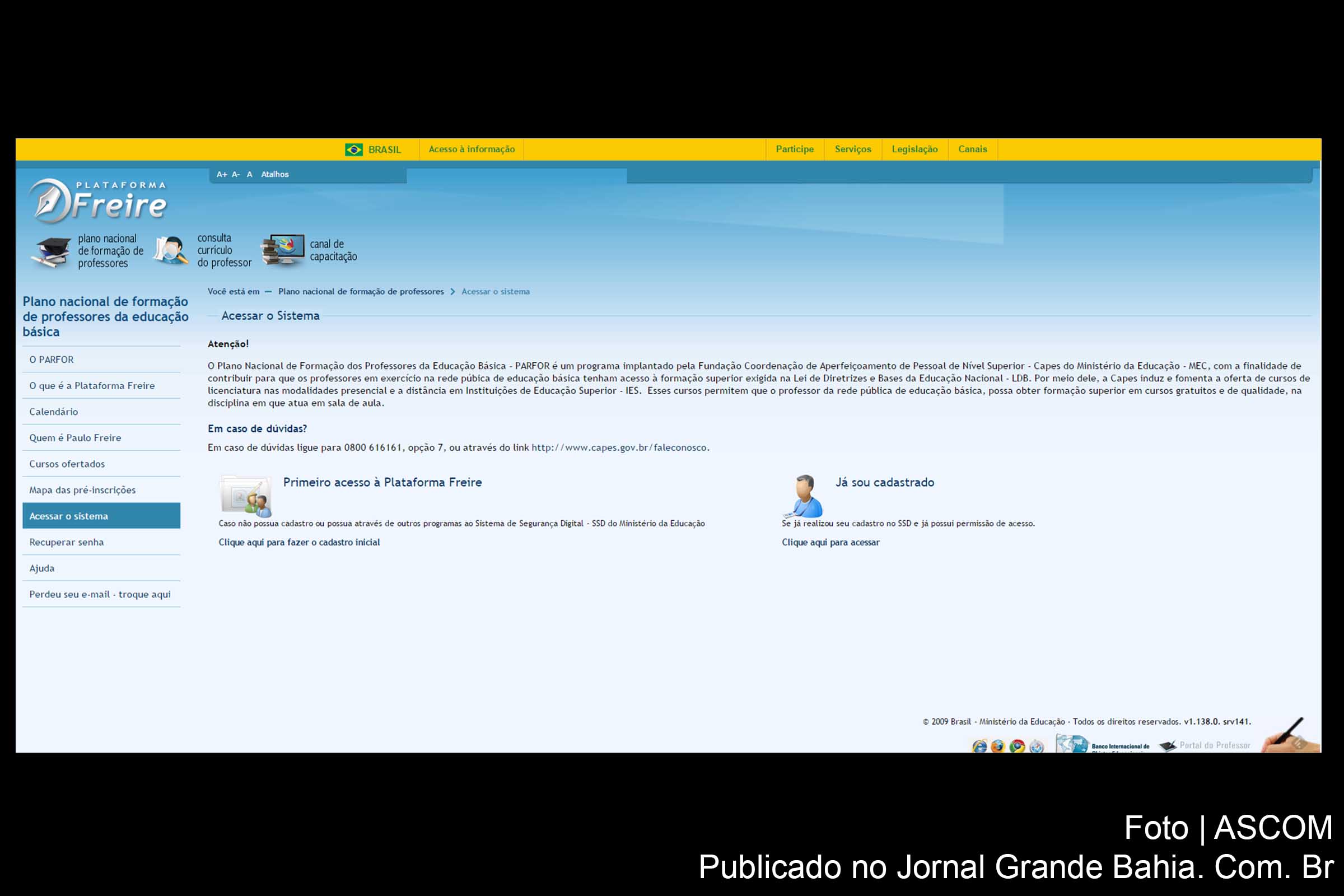 Reprodução de página na internet da Plataforma Freire.