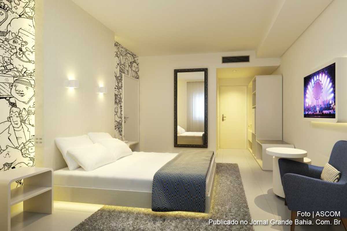 Projeção de quarto de hotel da rede Doispontozero.