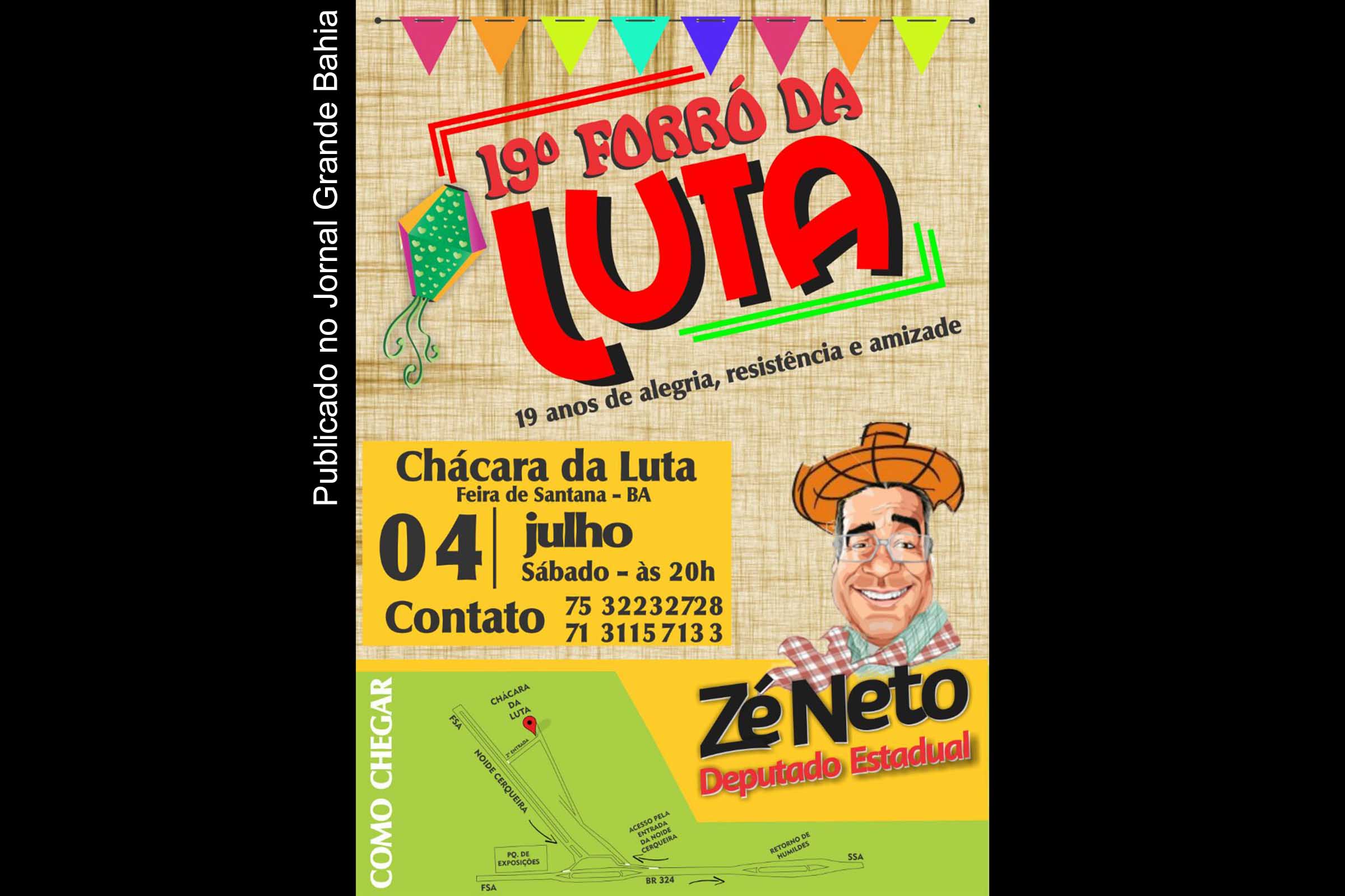 Convite do 19º Forró da Luta. Evento ocorre em Feira de Santana.