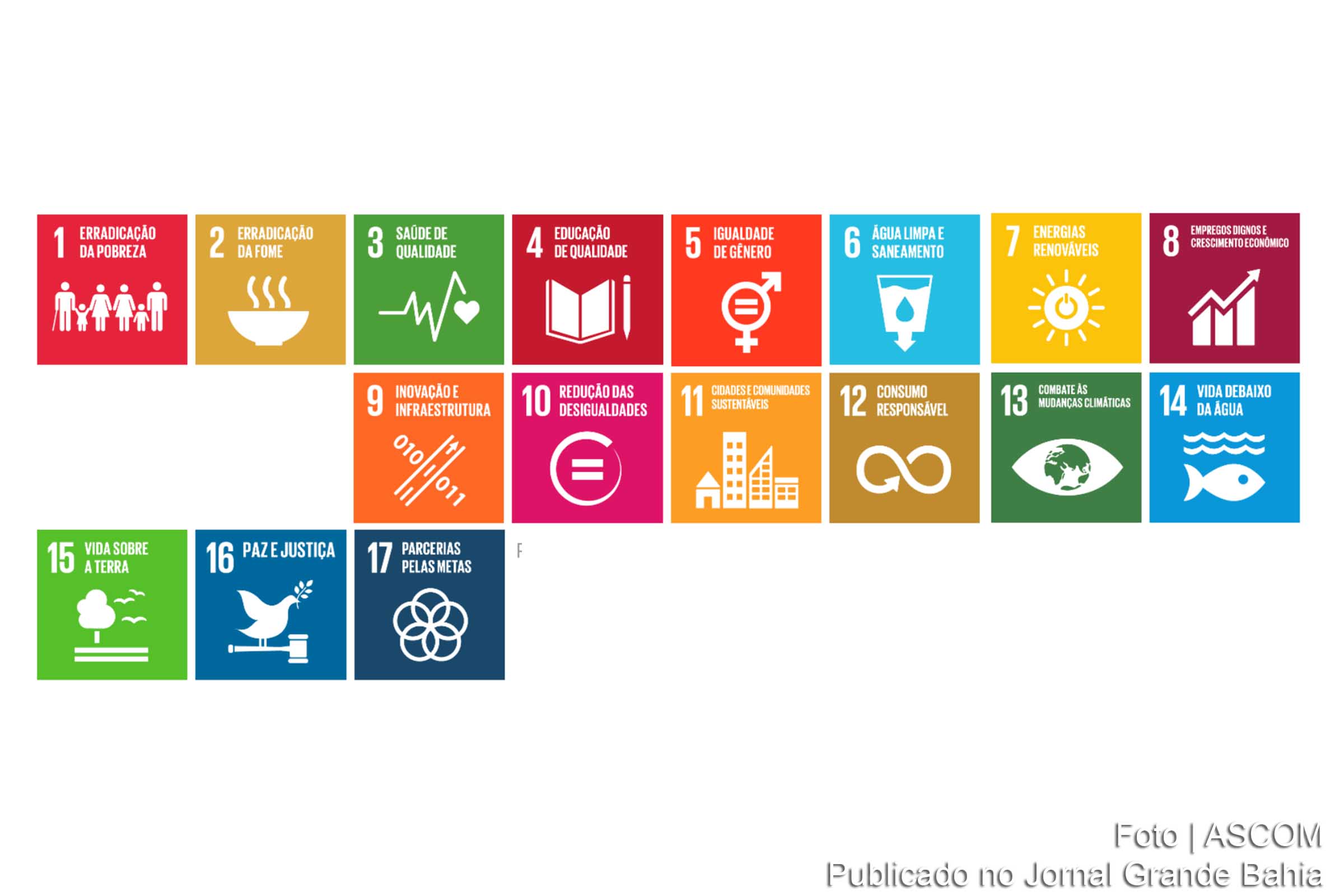Gráfico dos Objetivos do Desenvolvimento Sustentável elencados pela ONU.
