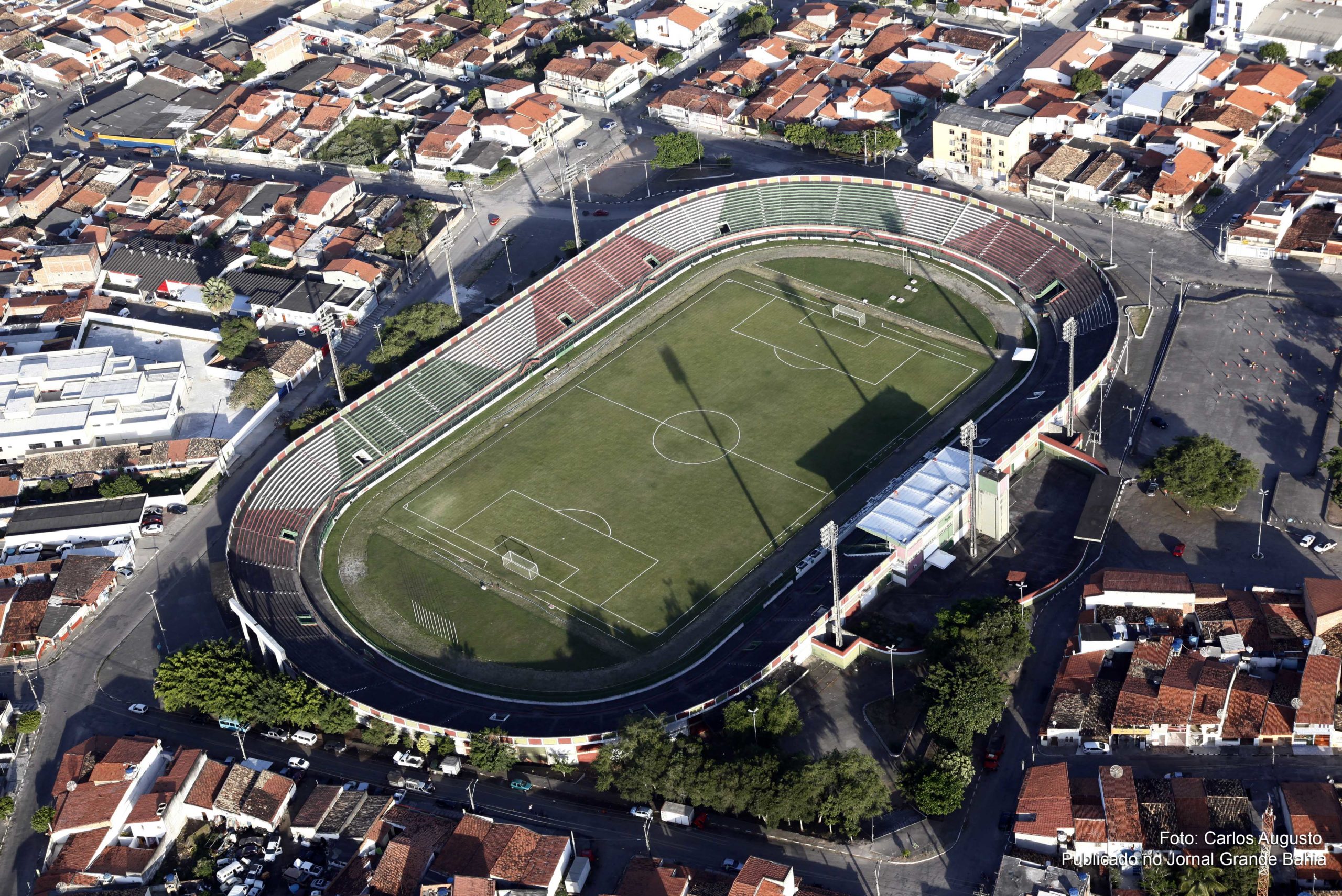 Vista aérea do estádio Jóia da Princesa em Feira de Santana. (Foto: Carlos Augusto | Jornal Grande Bahia)