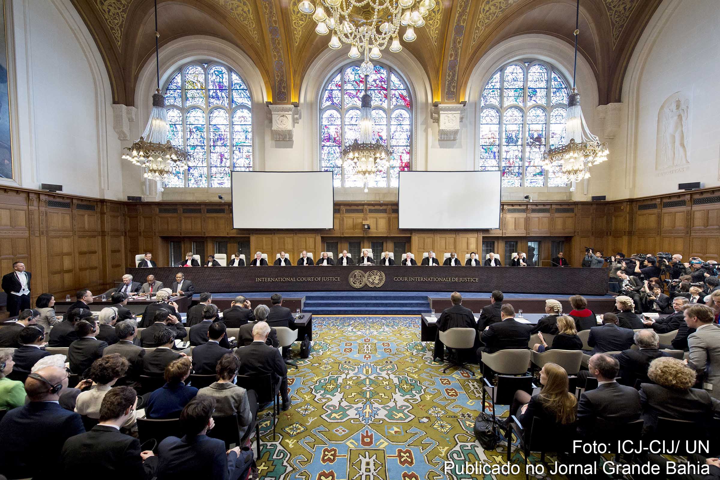 Vista geral dos juízes do Tribunal Internacional de Justiça em Haia.