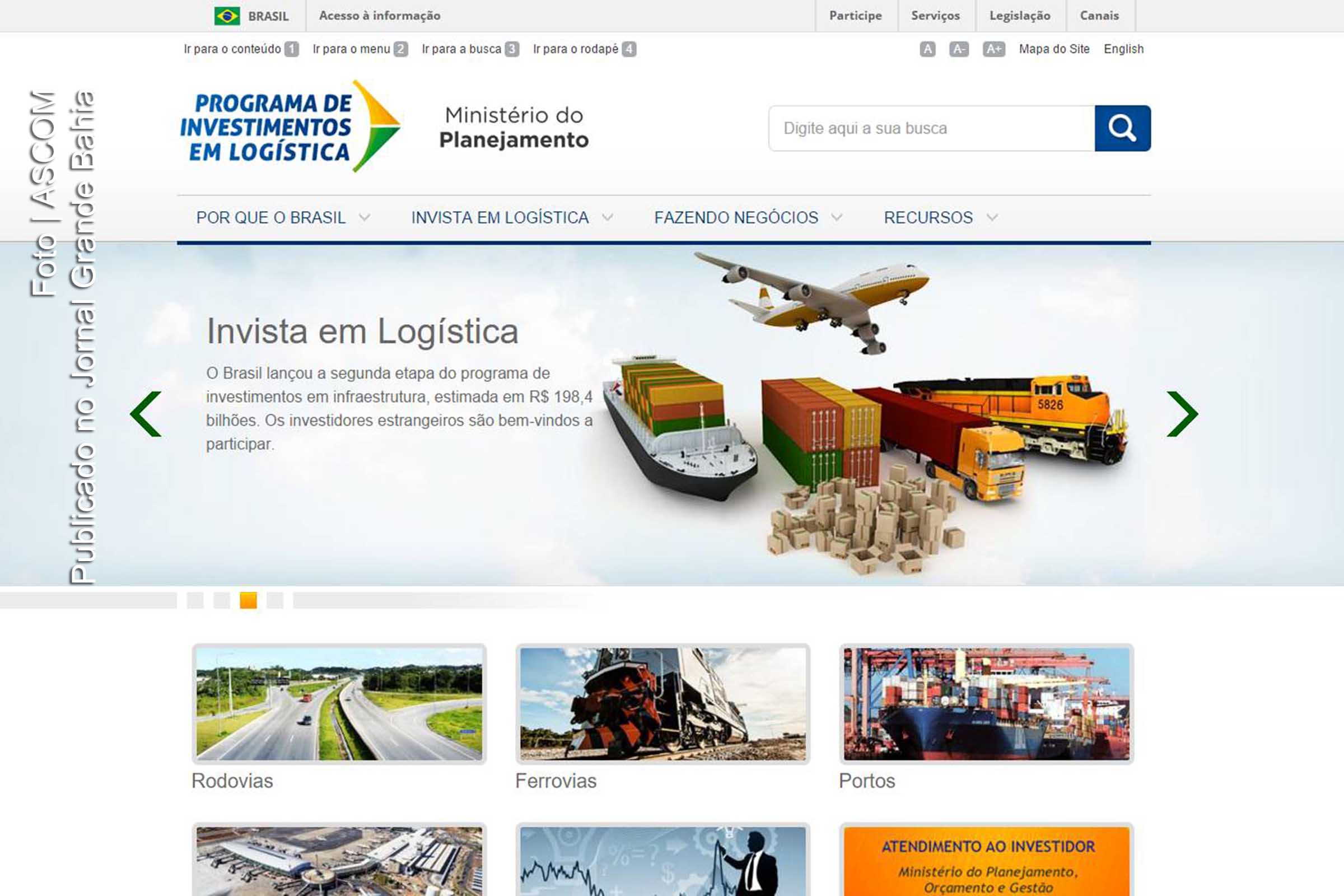 Reprodução da página na internet do Programa de Investimento em Logística do governo federal.