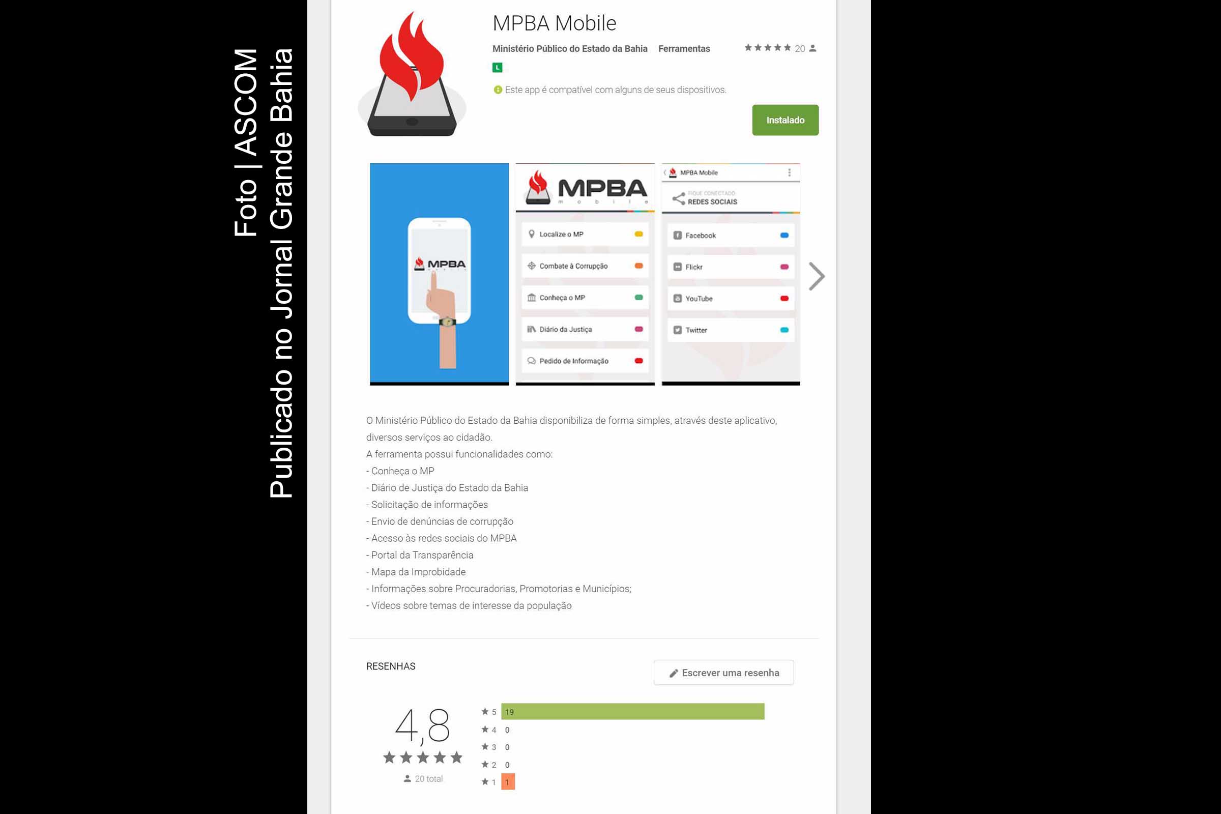 Aplicativo de celular para cidadãos do Ministério Público da Bahia é lançado.