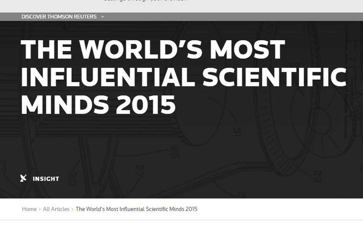 Thomson Reuters produziu relatório ‘The World's Most Influential Scientific Minds 2015’.
