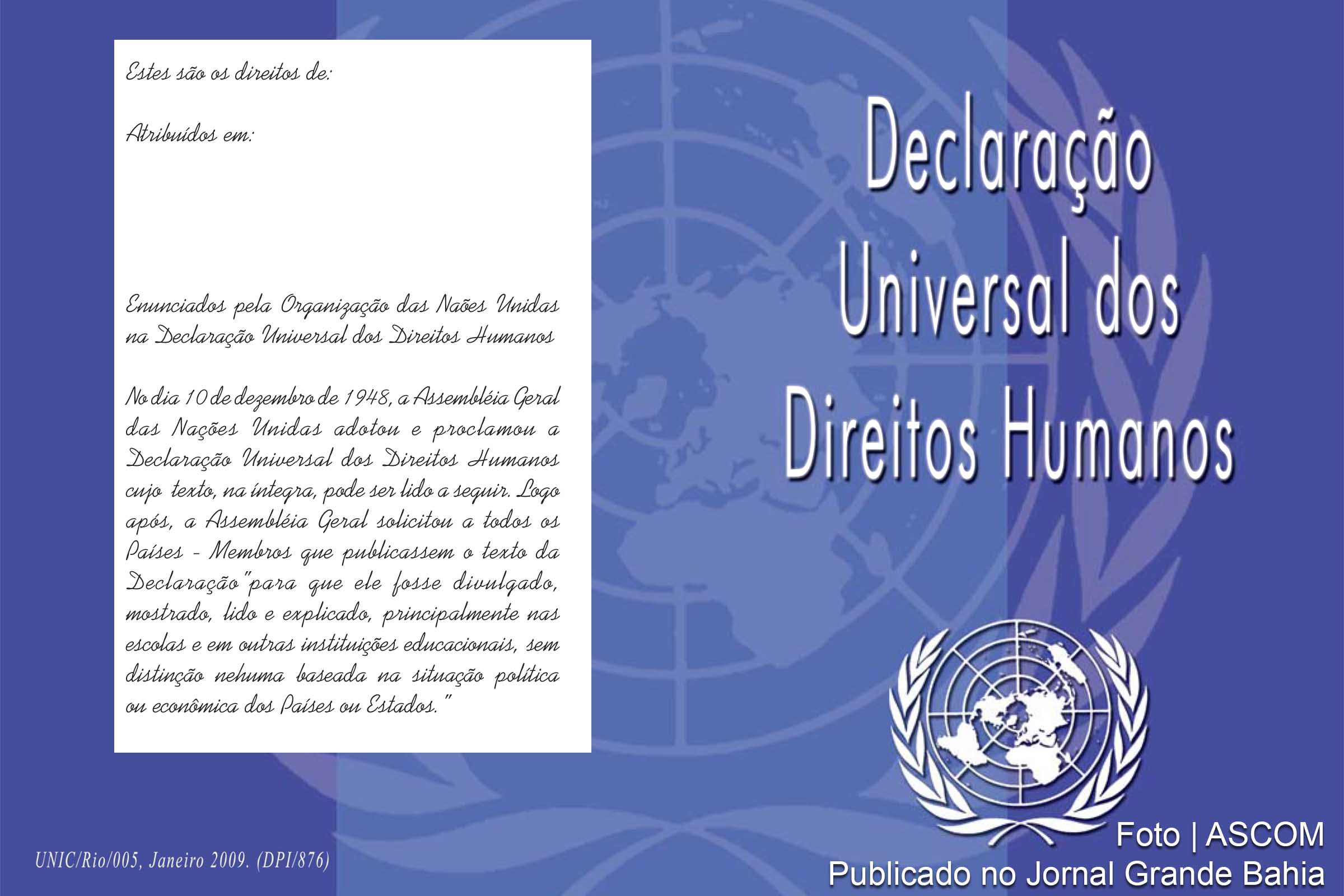 Capa da Declaração Universal dos Direitos Humanos (DUDH).