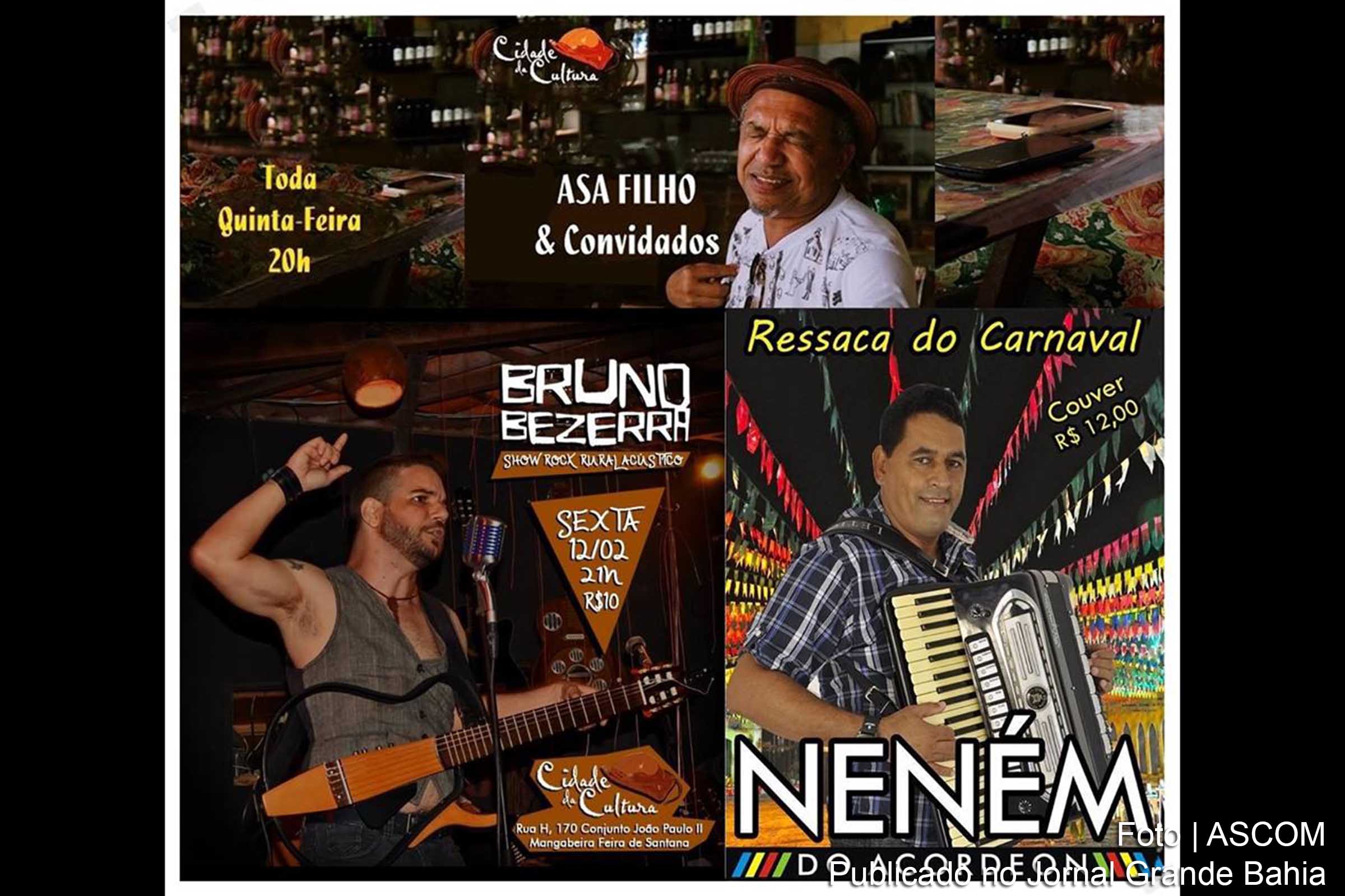 Cartaz anuncia show de Asa Filho, Bruno Bezerra e Neném do Acordeon.