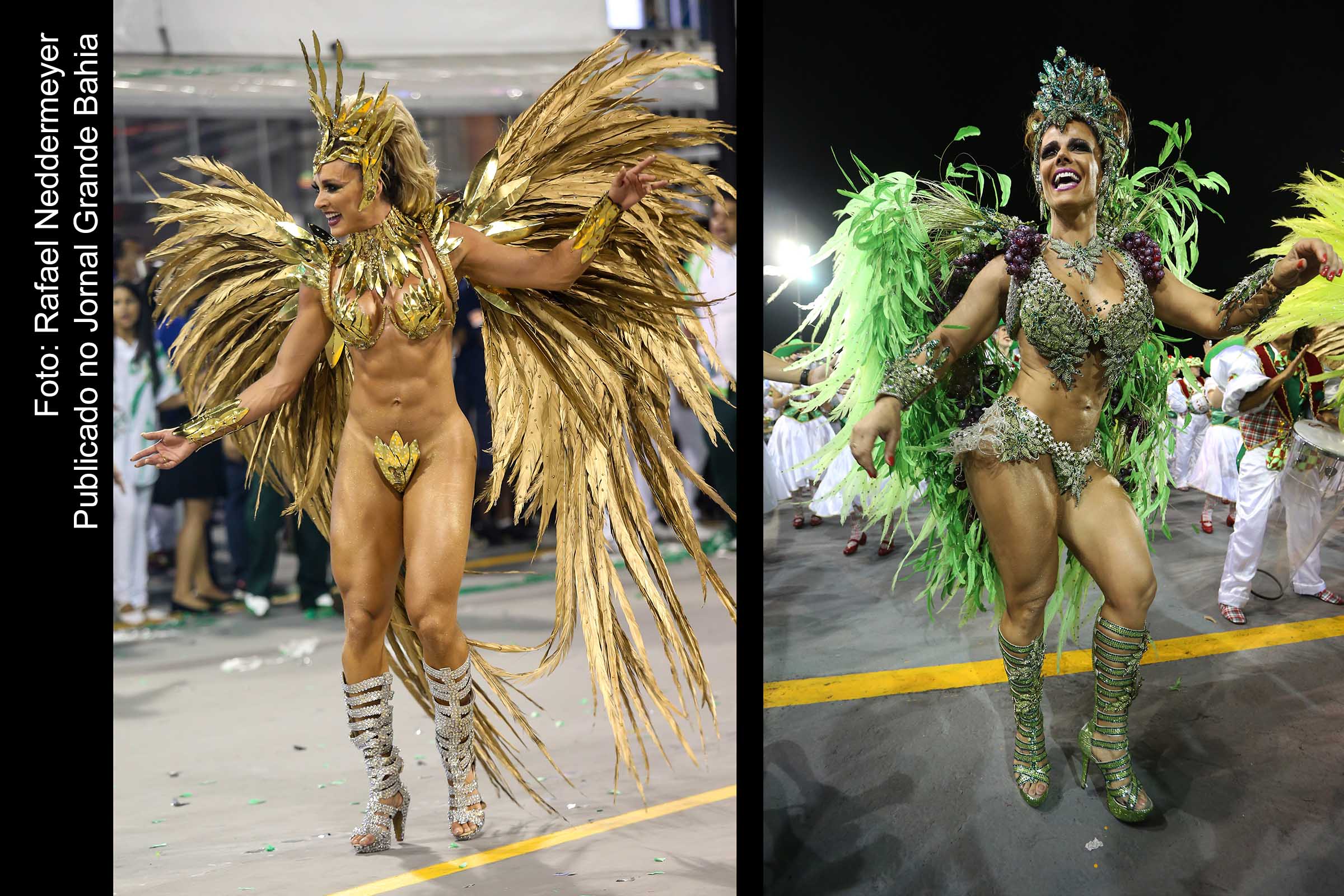 Cenas do desfile da escola de samba Mancha Verde, durante o carnaval 2016 de São Paulo.