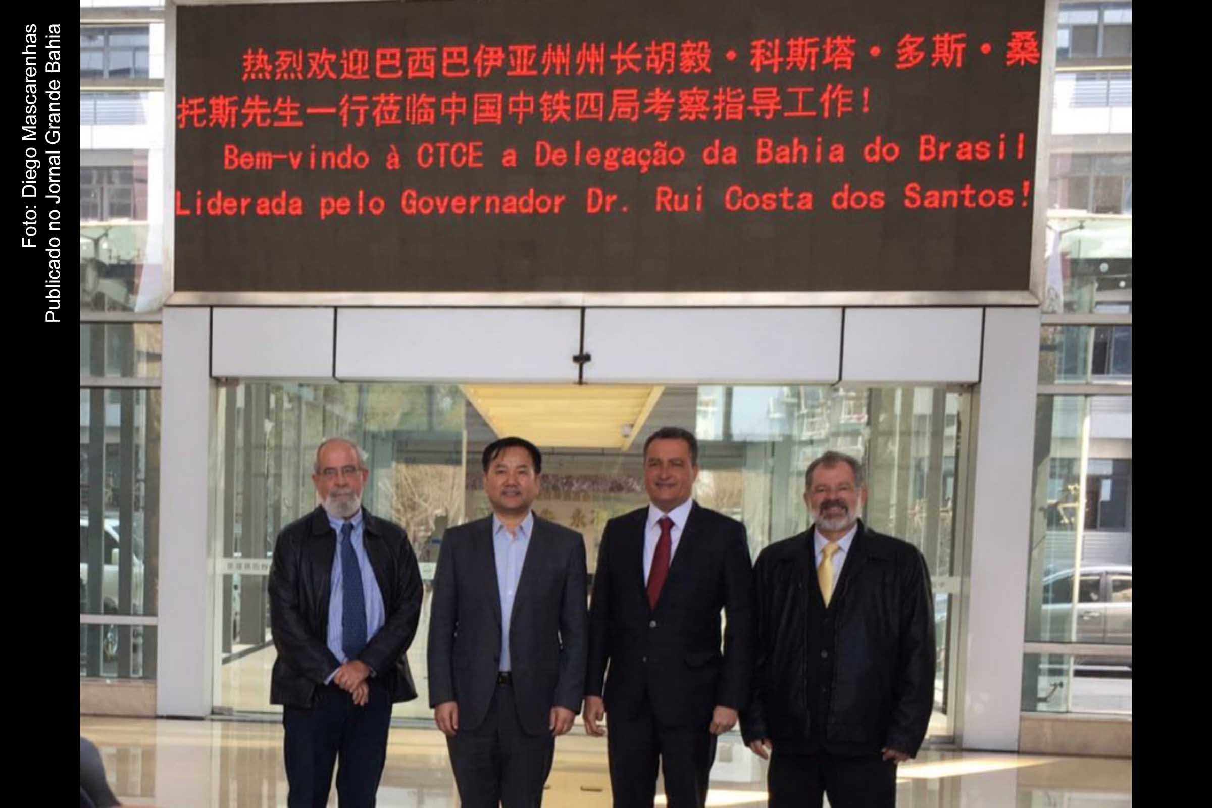Secretário Bruno Dauster, governador Rui Costa e presidente da Assembleia Legislativa, Marcelo Nilo, durante missão na China.