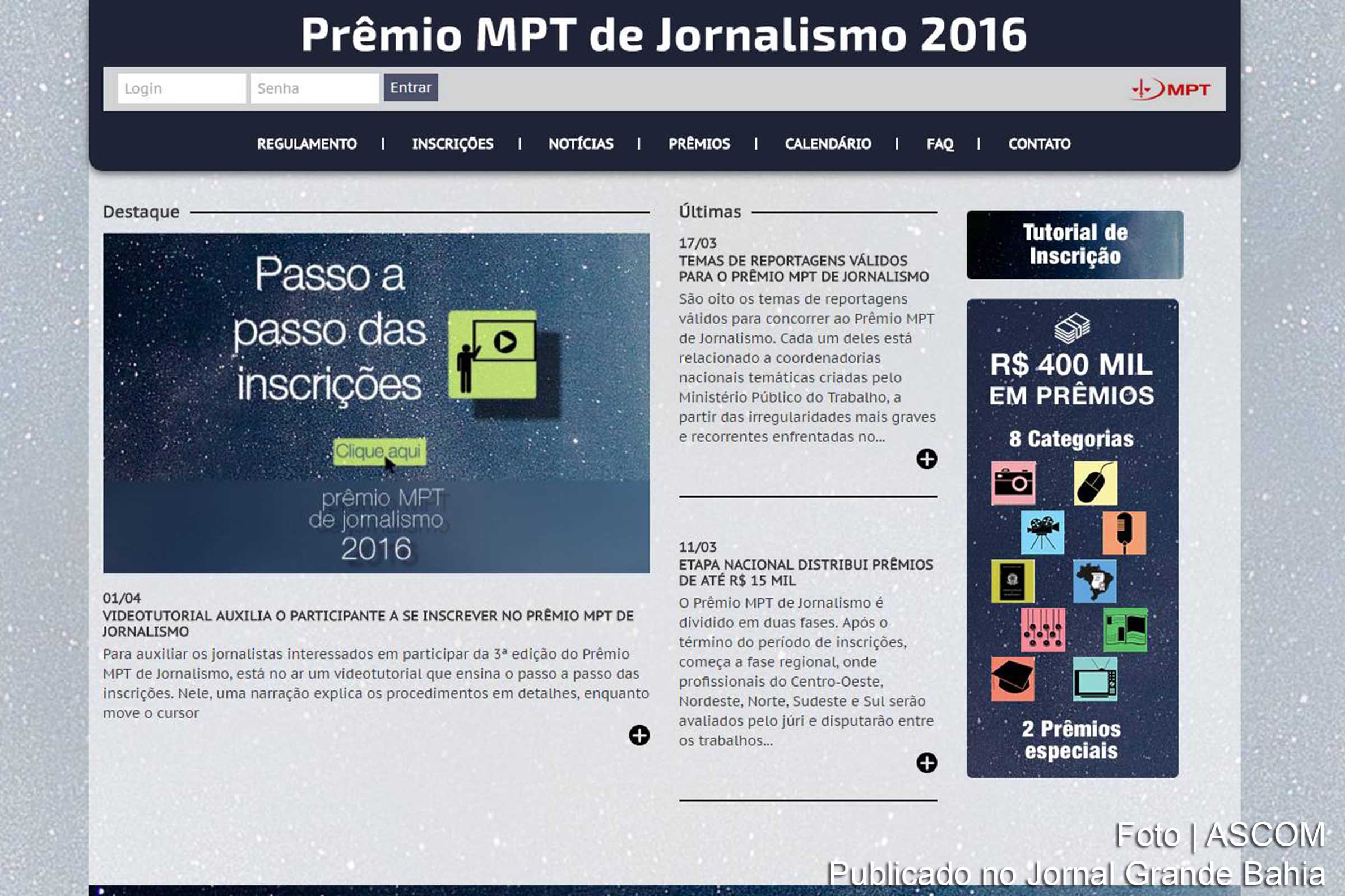 Aberta inscrições para o 3º Prêmio MPT de Jornalismo.