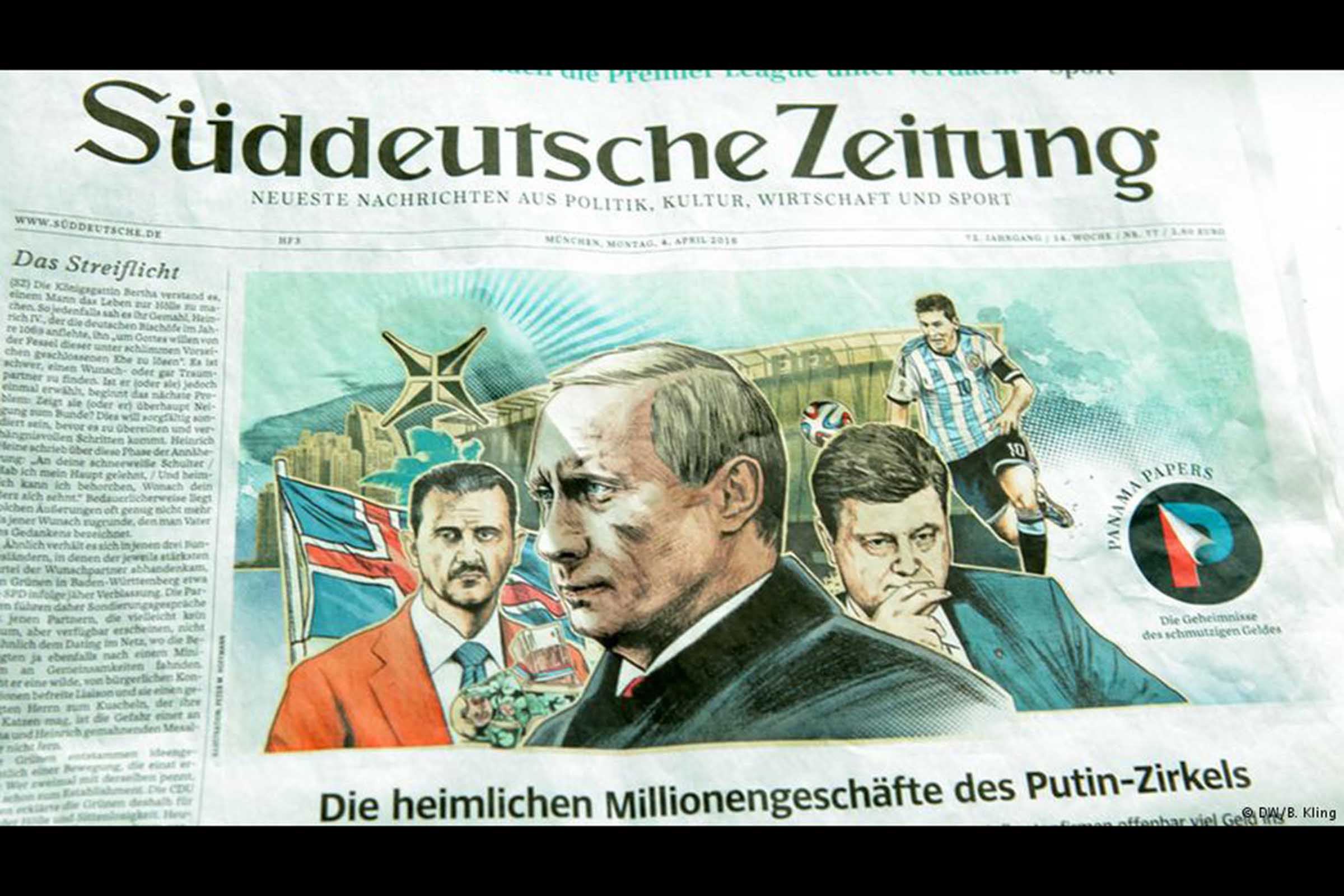 Capa da edição do 'Süddeutsche Zeitung' sobre vazamento - jornal alemão recebeu dados de fonte anônima.