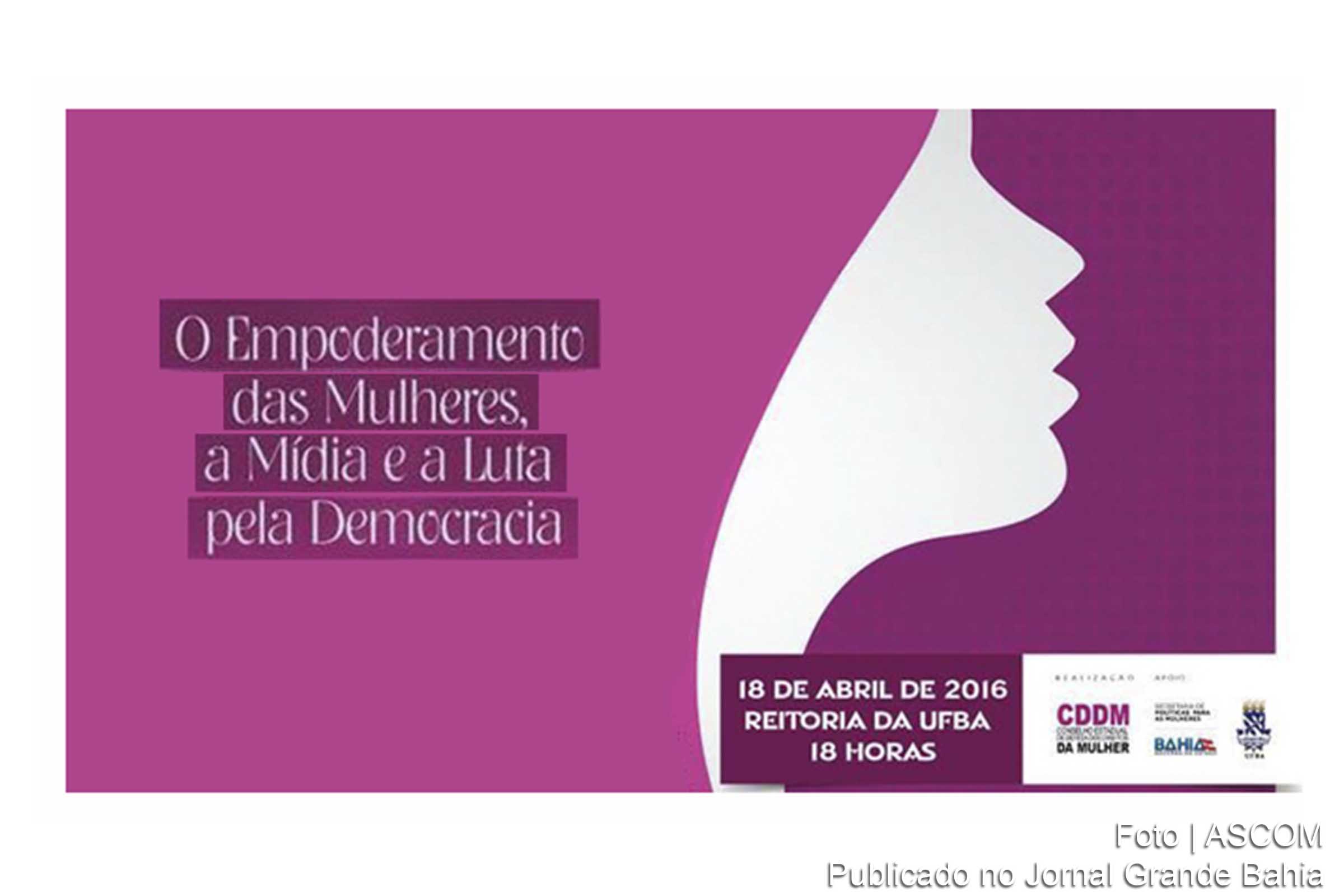 Cartaz 'O empoderamento das Mulheres, a Mídia e a Luta pela Democracia'.