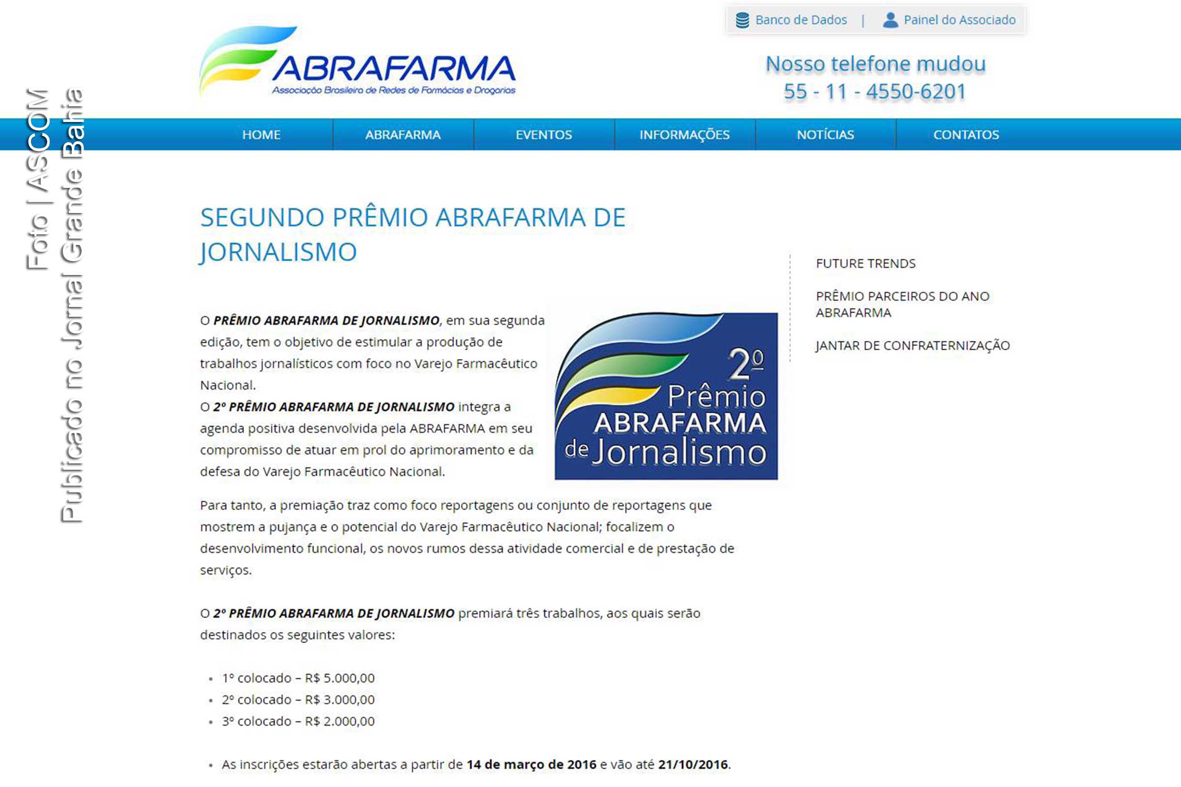 Aberta inscrição para edição 2016 do Prêmio Abrafarma de Jornalismo
