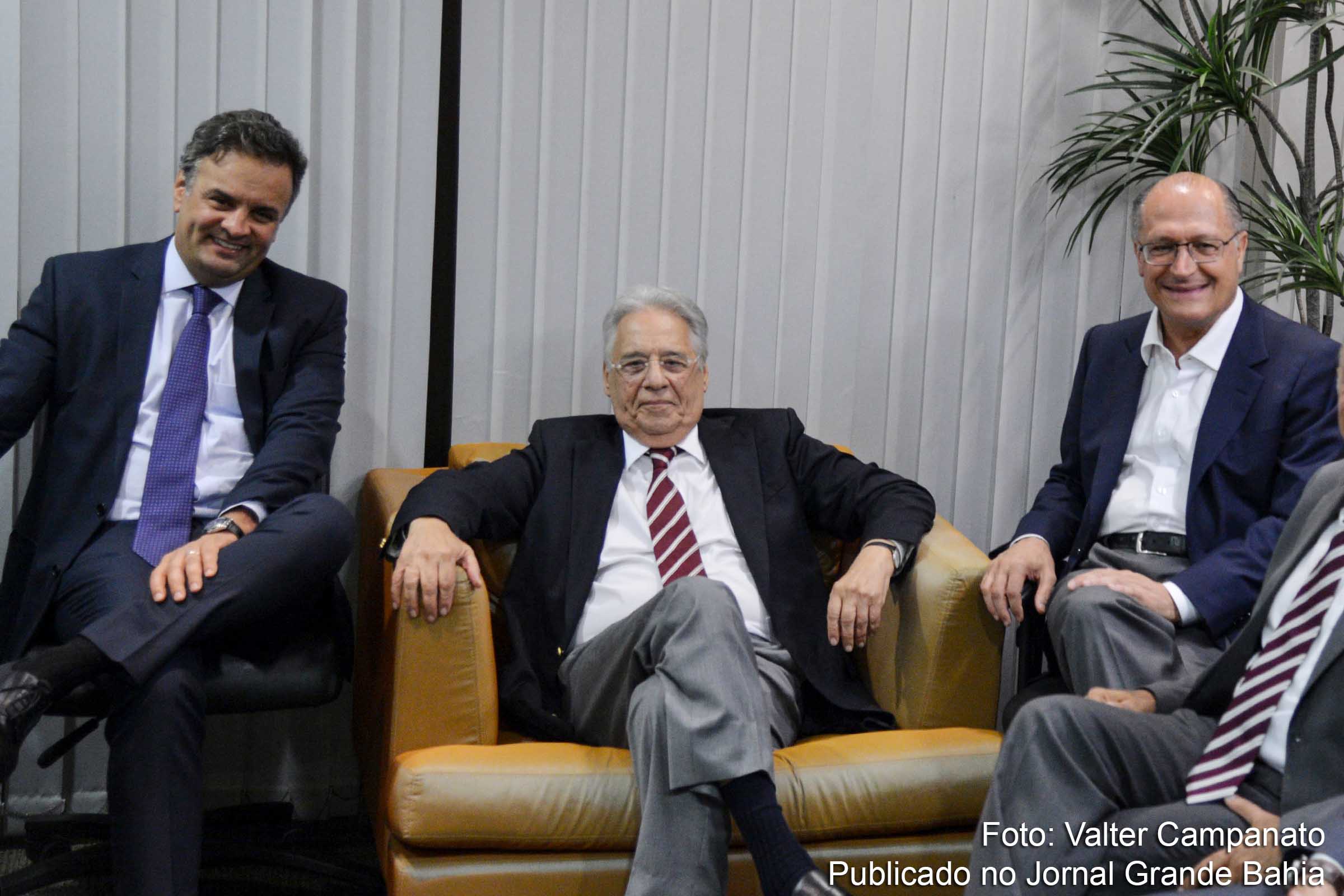 Aécio Neves, Fernando Henrique Cardoso (FHC) e Geraldo José Rodrigues Alckmin Filho, políticos responsáveis pela liderança nacional do PSDB.