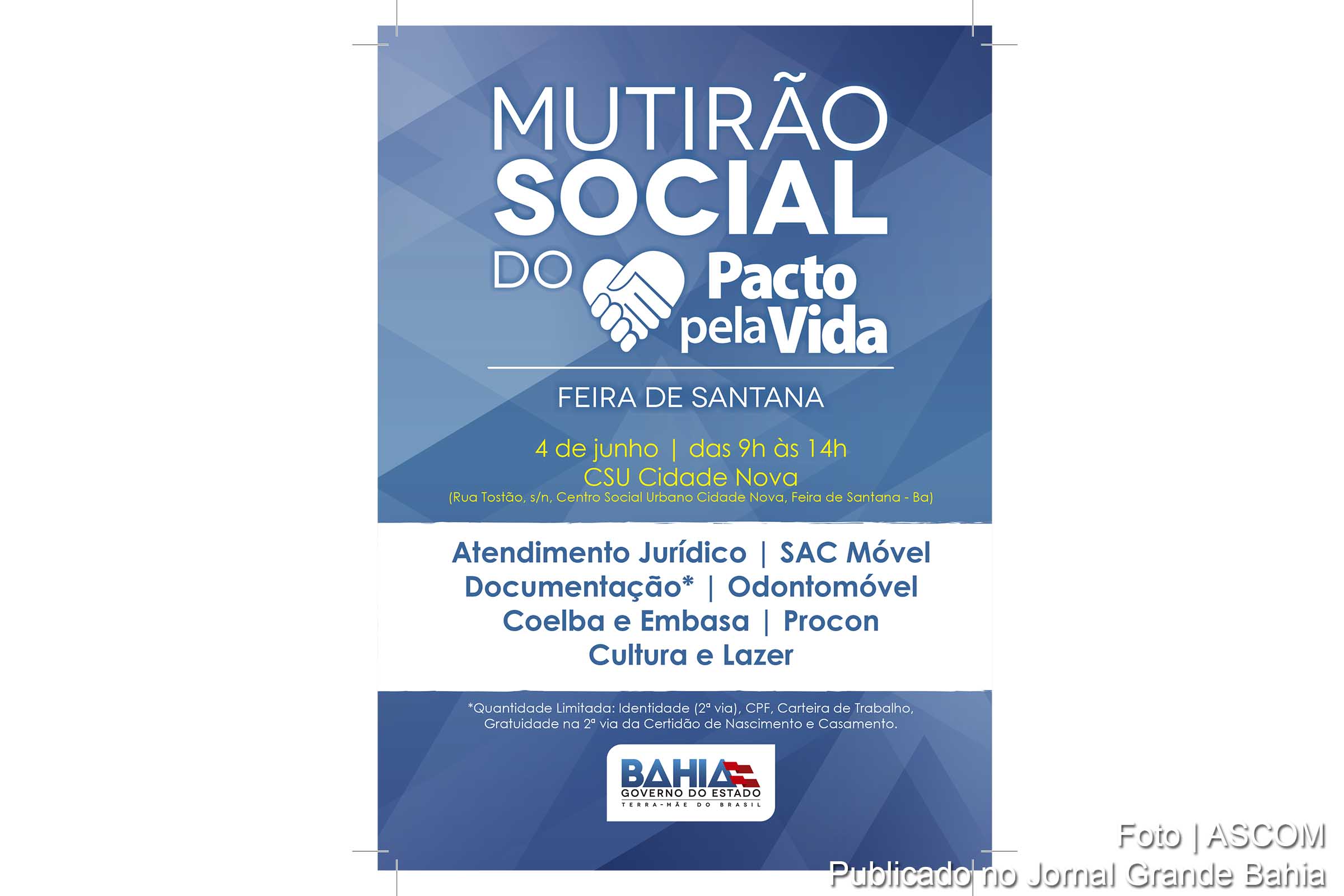 Cartaz anuncia 'Mutirão Social do Pacto pela Vida'.