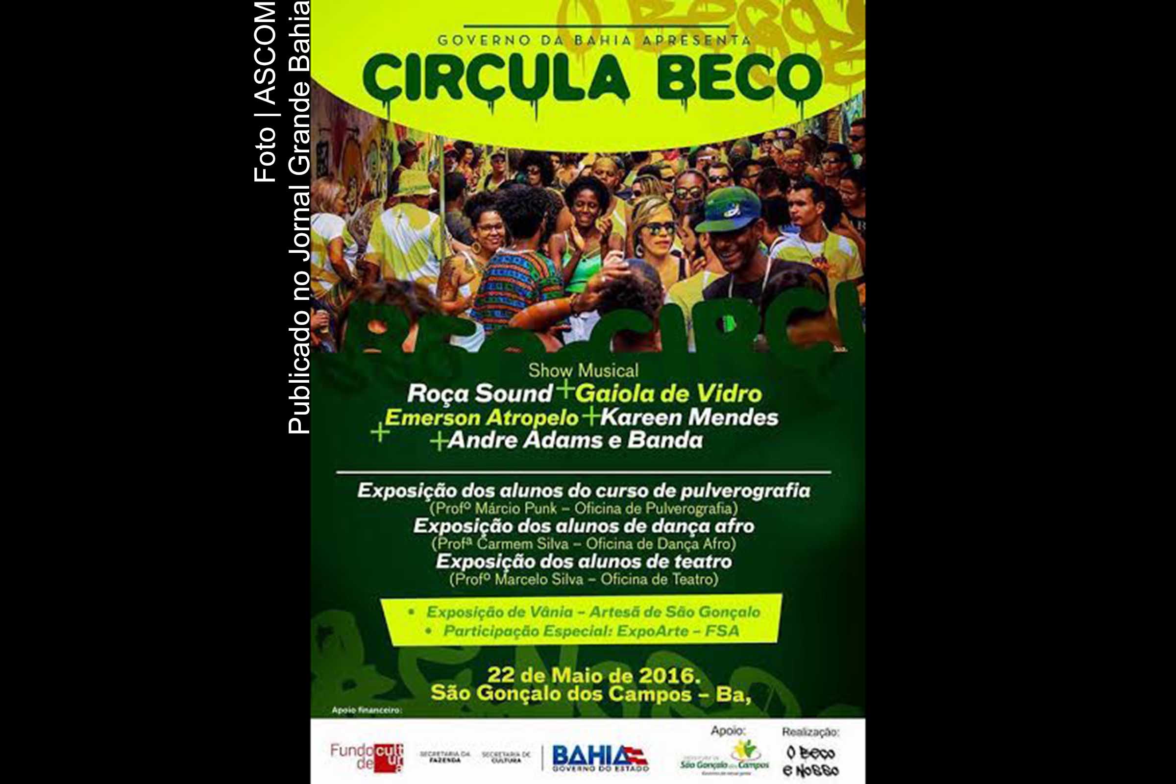Cartaz anuncia projeto 'Circula Beco'. Evento ocorre em São Gonçalo dos Campos.