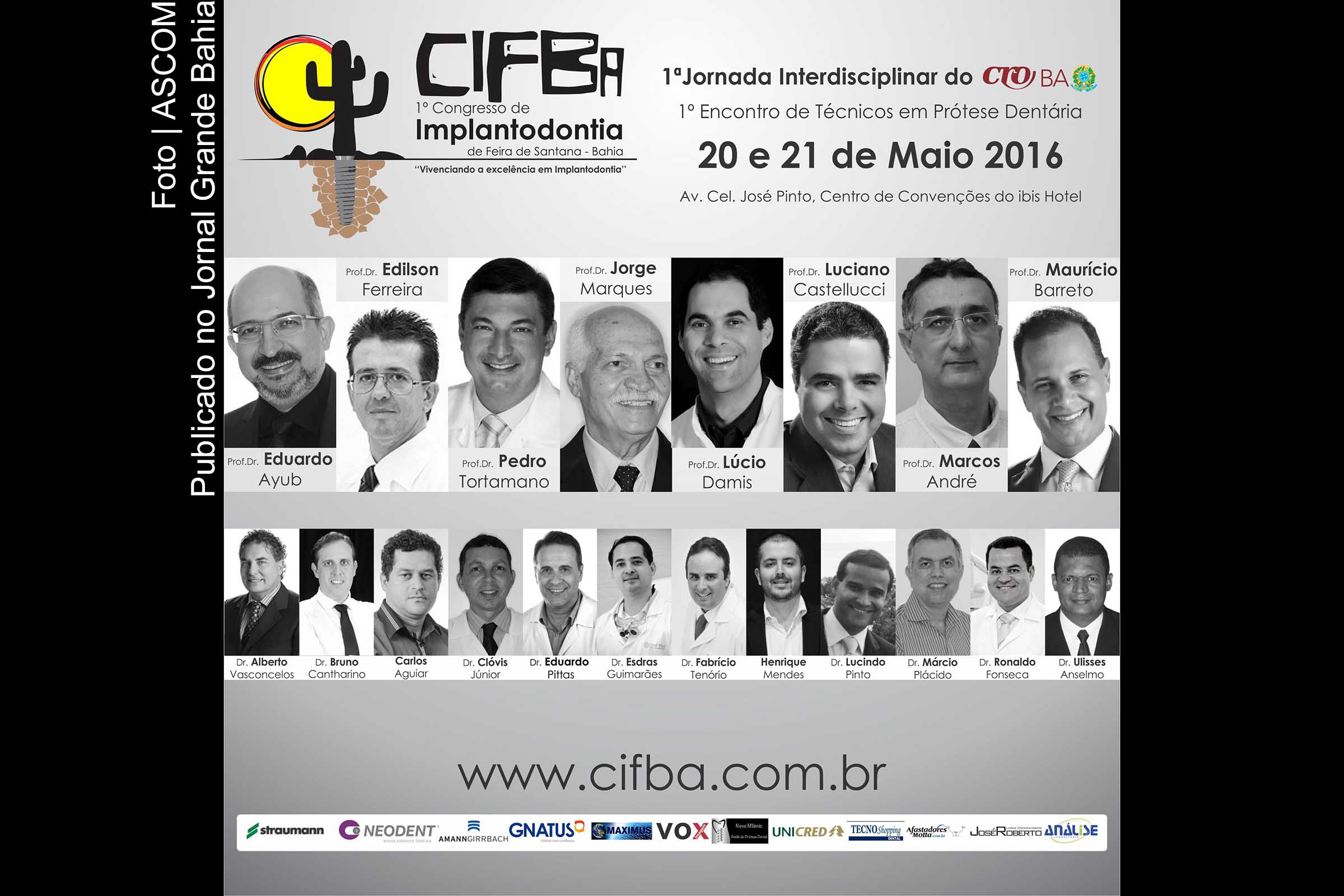 Cartaz anuncia I Congresso de Implantodontia em Feira de Santana.